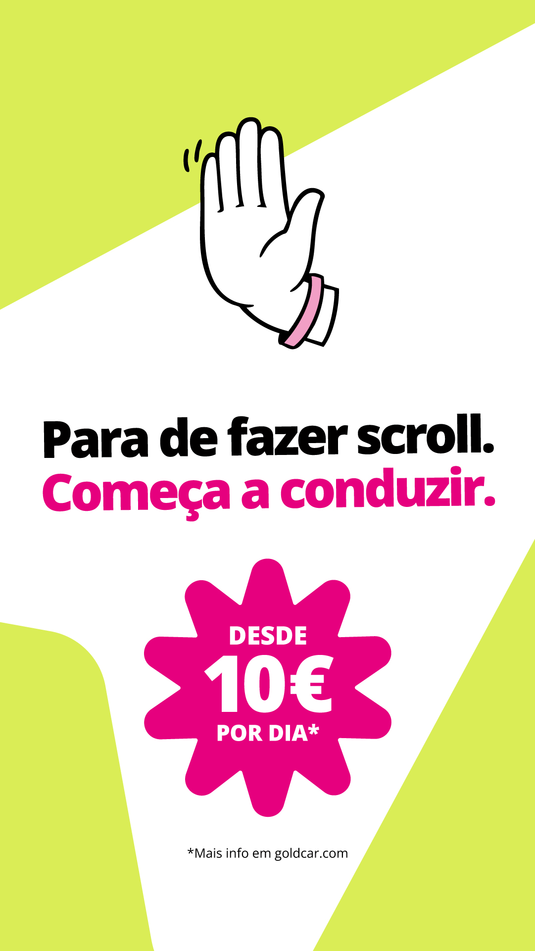 Goldcar Facebook ad: Aterra. Conduz. Goldcar
