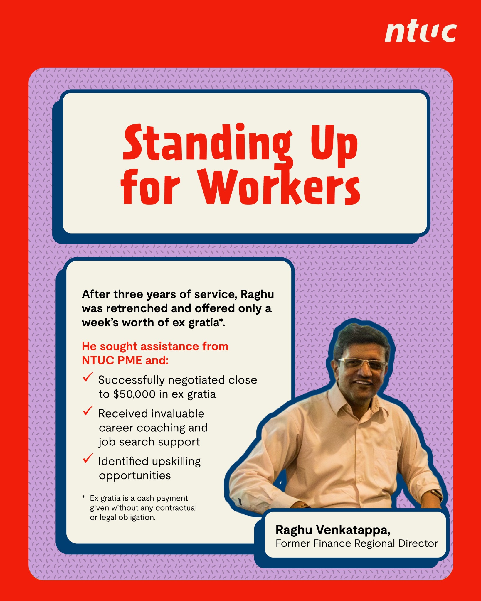 NTUC Singapore Facebook ad: With NTUC's support, PMEs like Raghu are receiving…