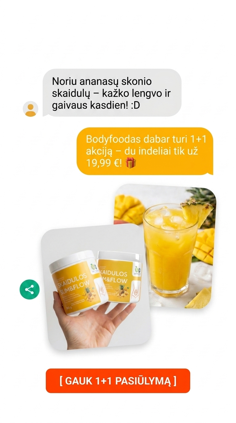 Sveikatos produktai ir sporto papildai Facebook ad: 1+1 NEMOKAMAI! Pamiršk pilvo pūtimą