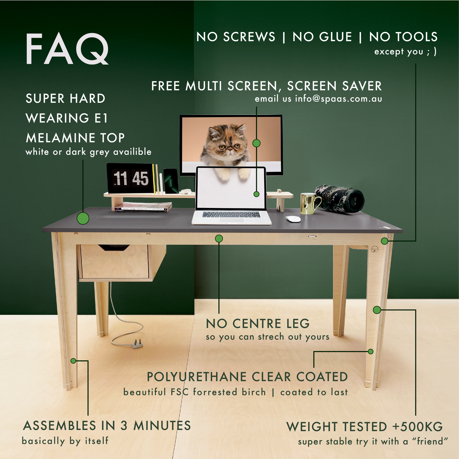 SPAAS.au Facebook ad: SPAAS Designer Desks. No tools, no screws just love.