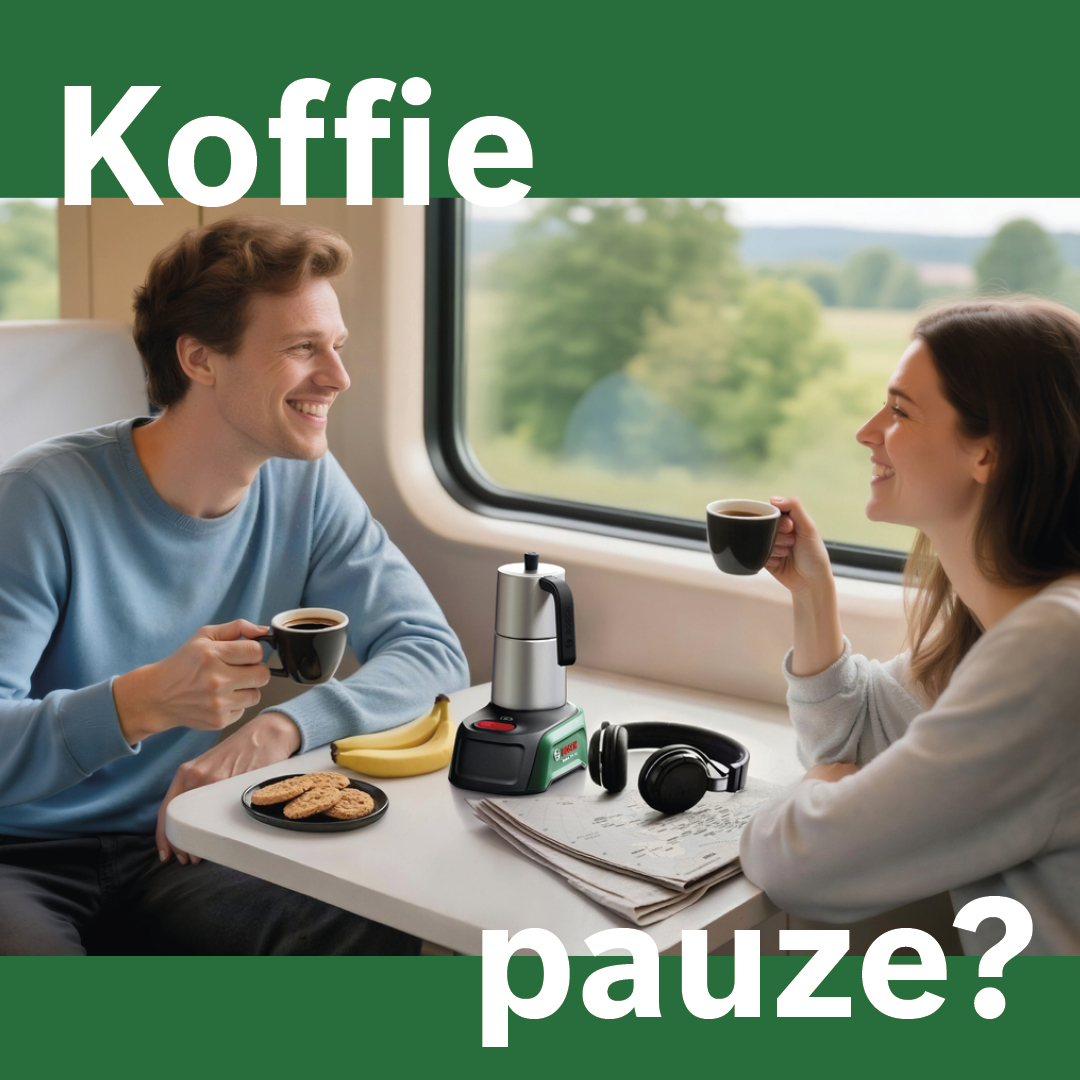 Bosch DIY and Garden Facebook ad: De perfecte koffiepauze kan nu overal, waar je…