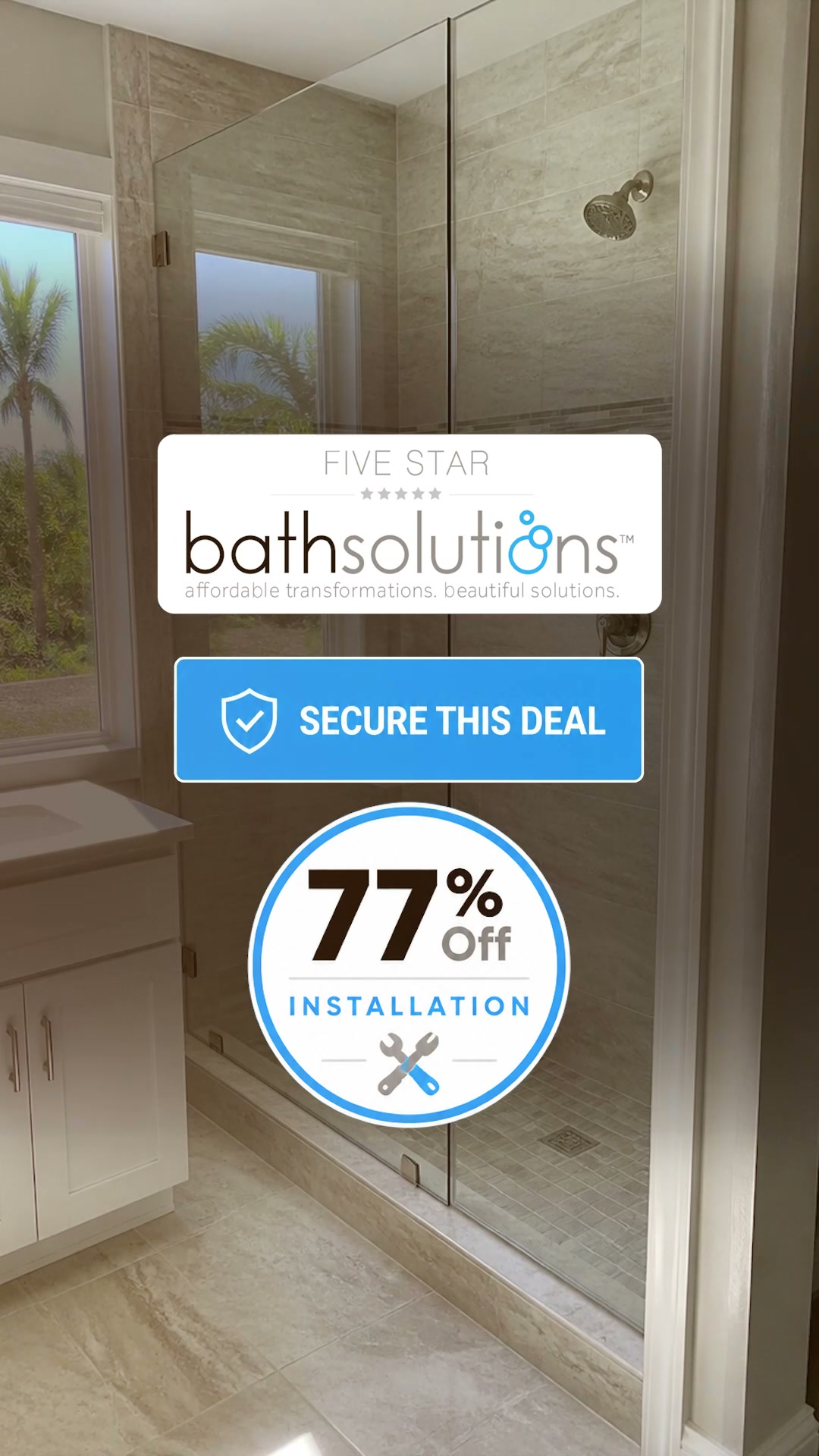 Five Star Bath Solutions Facebook ad: Seniors Save 77% On A New Bath Installation