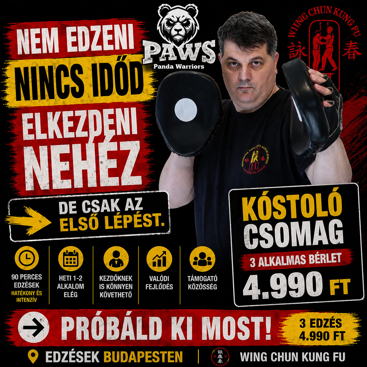 PandaWarriors Facebook ad: Nem edzeni nincs időd, elkezdeni nehéz