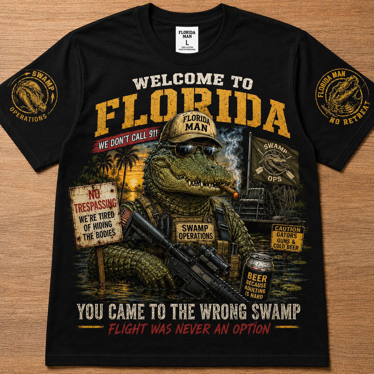 Loenoo Facebook ad: Florida Swamp Ops No Trespassing Tee