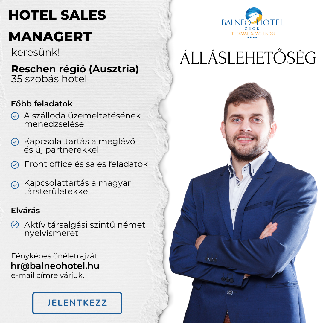 Balneo Hotel Zsori Thermal & Wellness Facebook ad: Hotel Sales Manager Álláslehetőség
