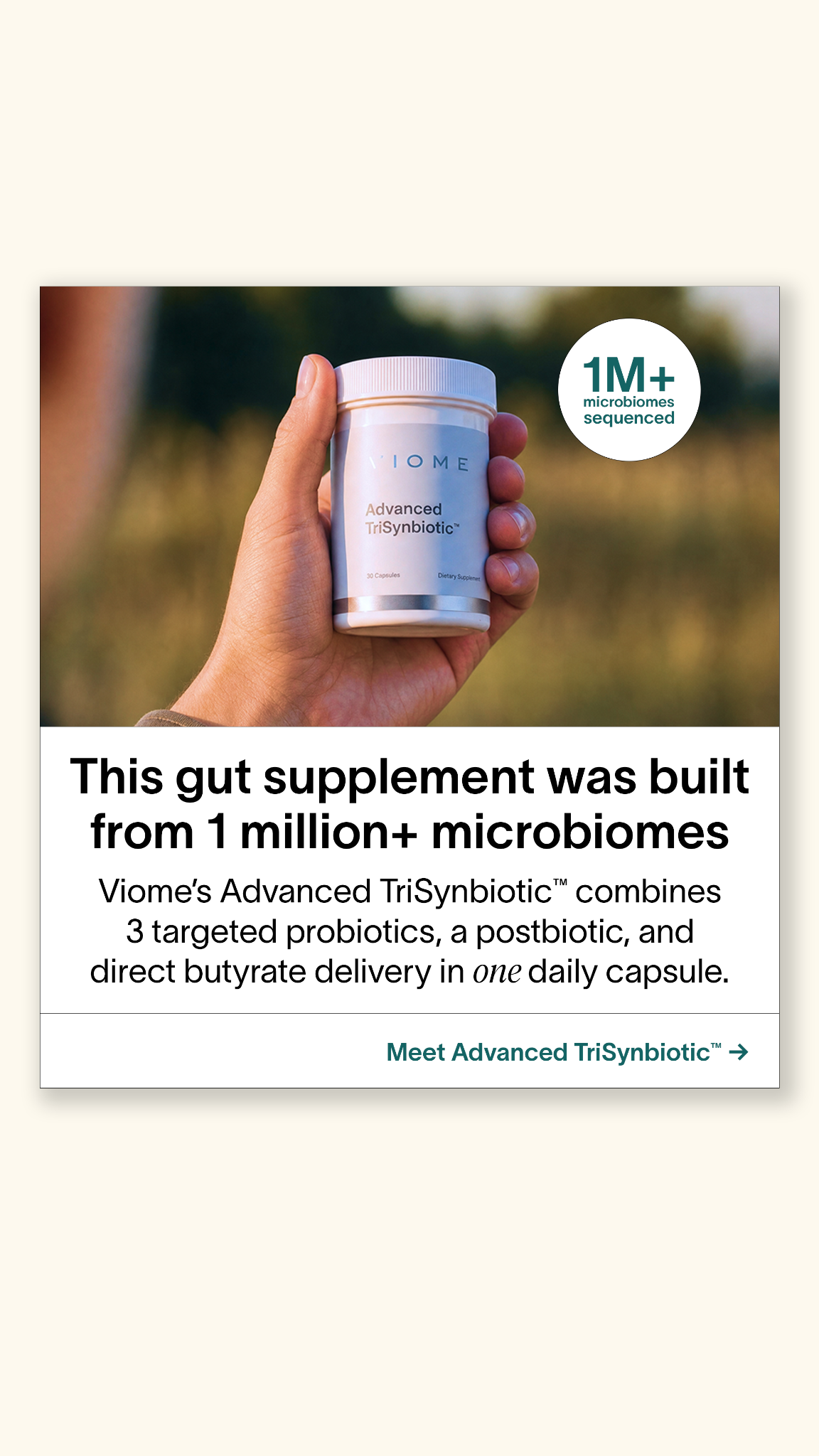 Viome Facebook ad: Shop Advanced TriSynbiotic