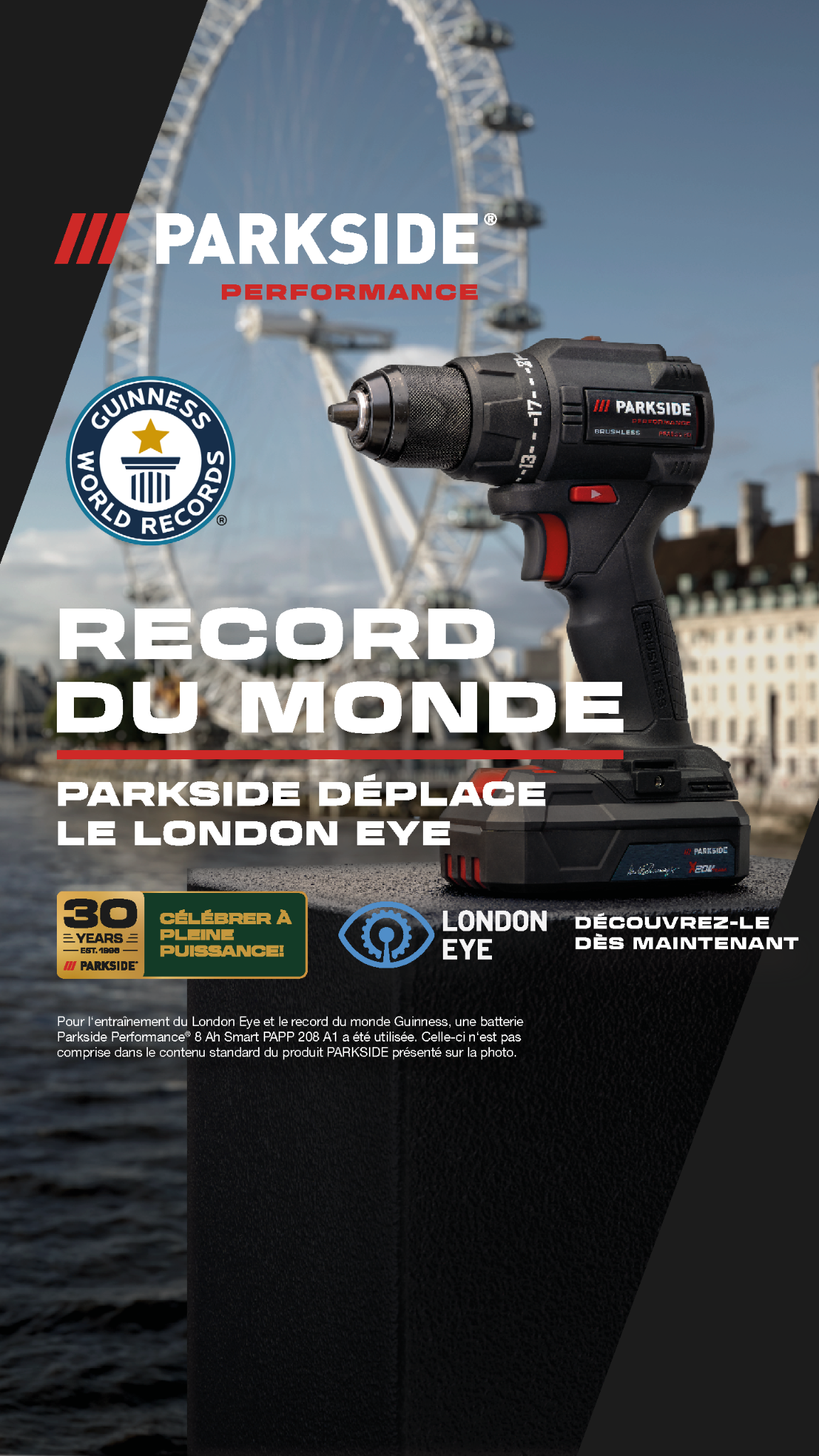 Parkside DIY Belgique Facebook ad: PARKSIDE x London Eye x Guinness World Records - Record du…