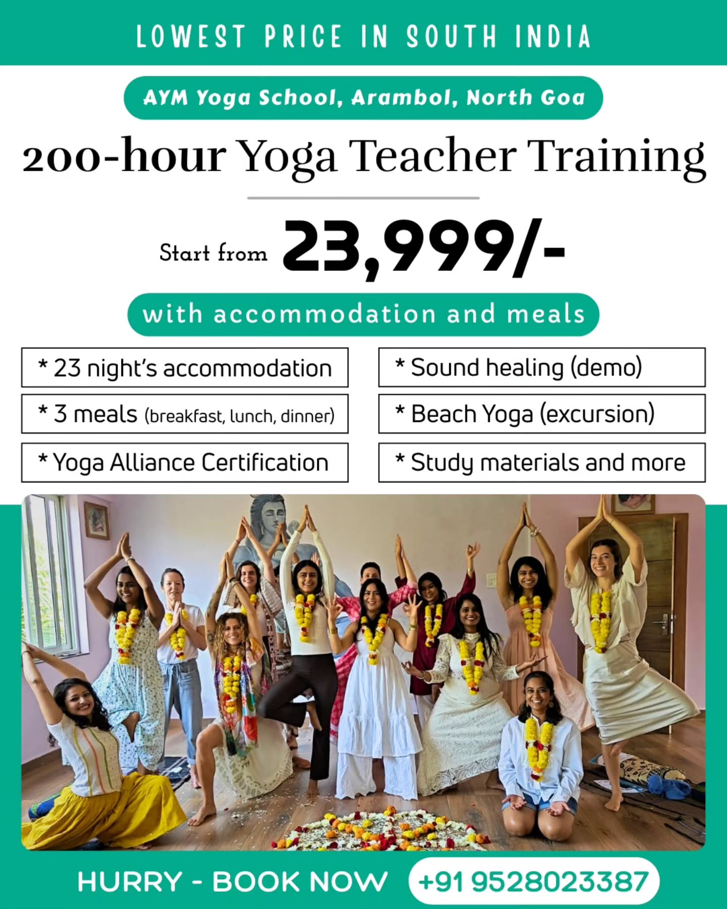 aymyogaschool Facebook ad: Embark on a life-changing with our Yoga Teacher…