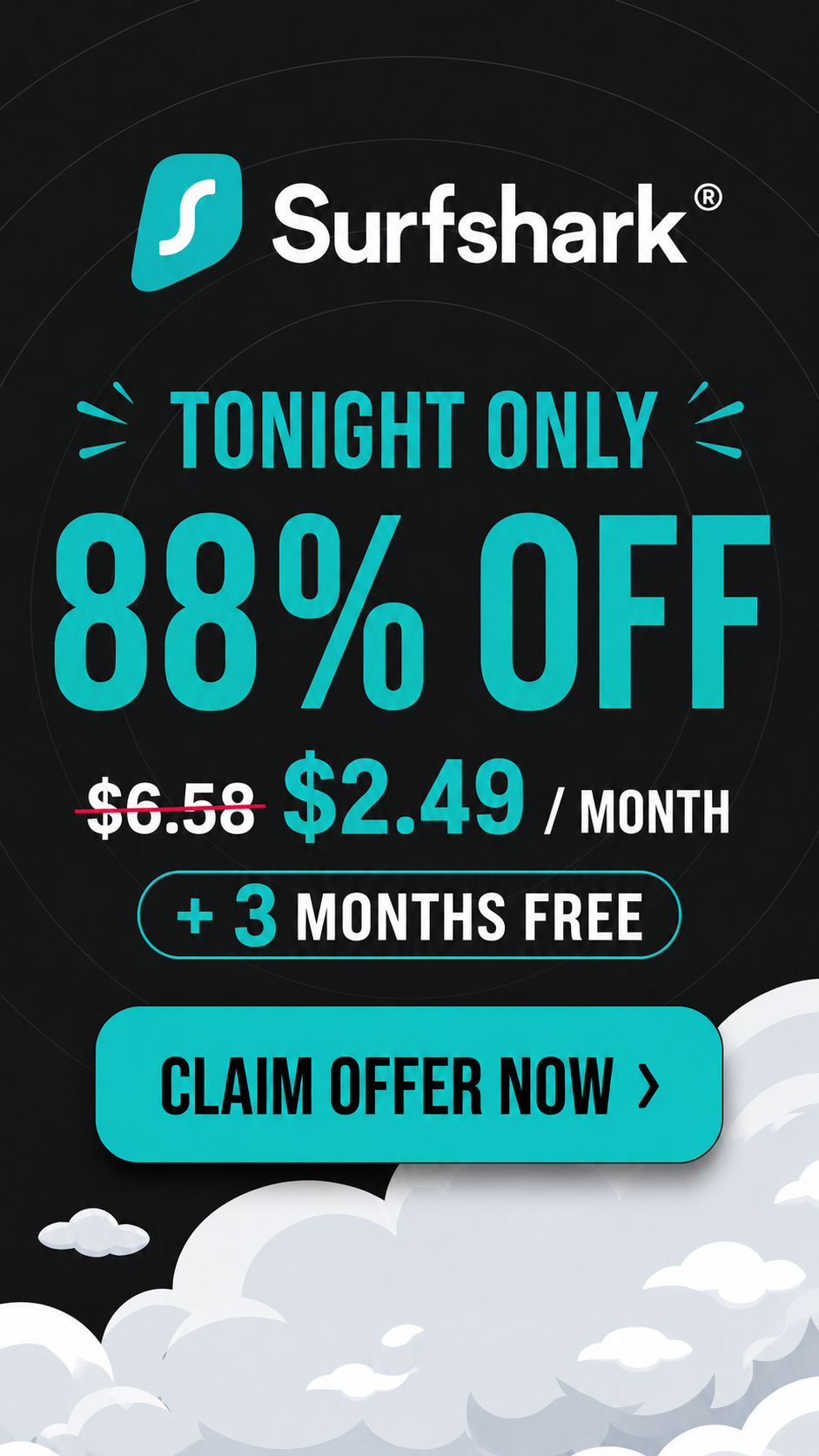 VPN Offers Facebook ad: 88% OFF + 3 Months Free