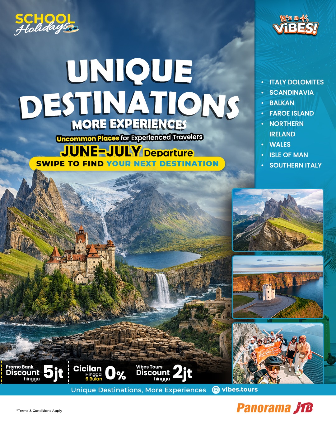 Vibes Tour Facebook ad: UNIQUE DESTINATIONS, MORE EXPERIENCES