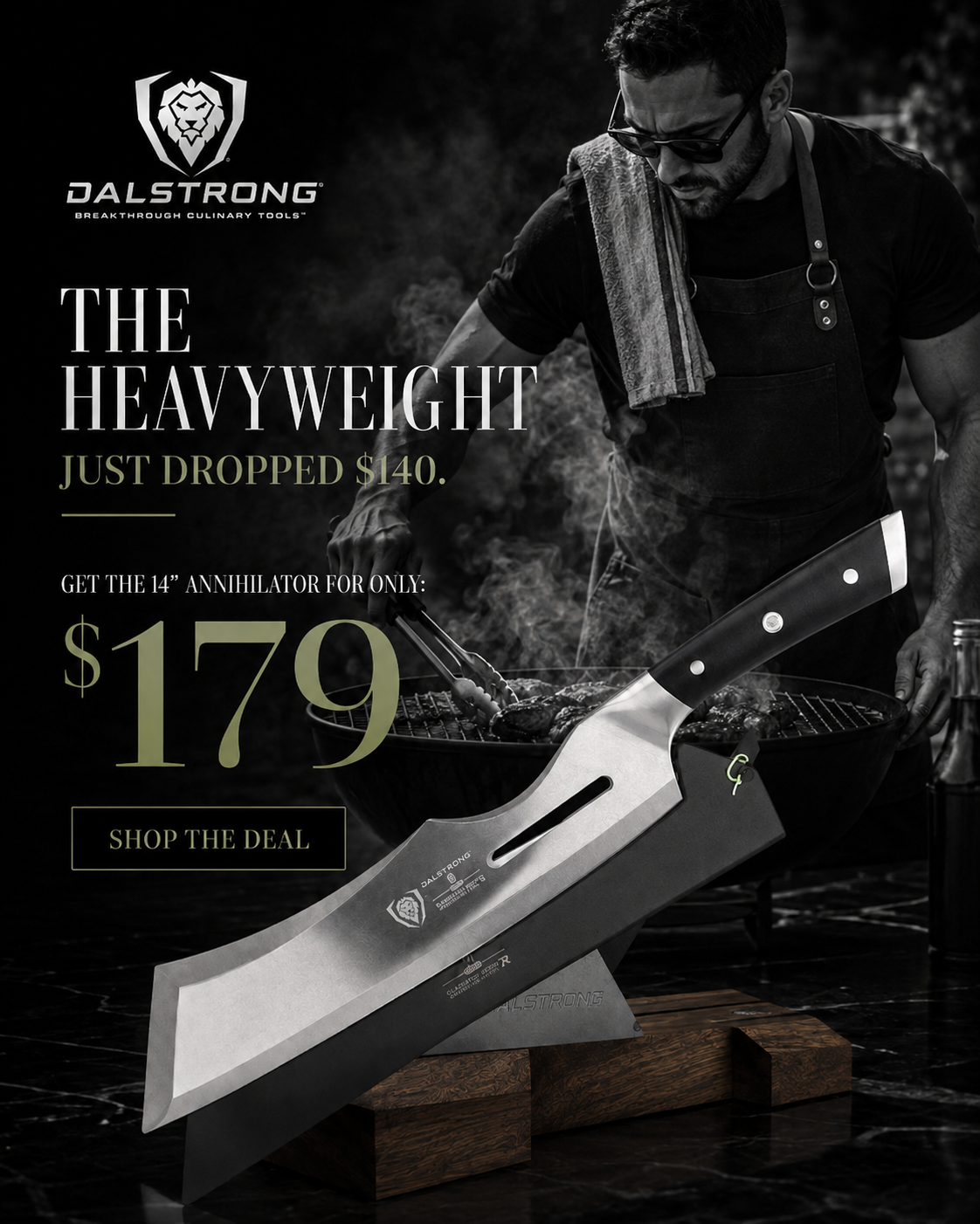 Dalstrong Facebook ad: Annihilator Meat Cleaver with Stand 14 | Gladiator Series…
