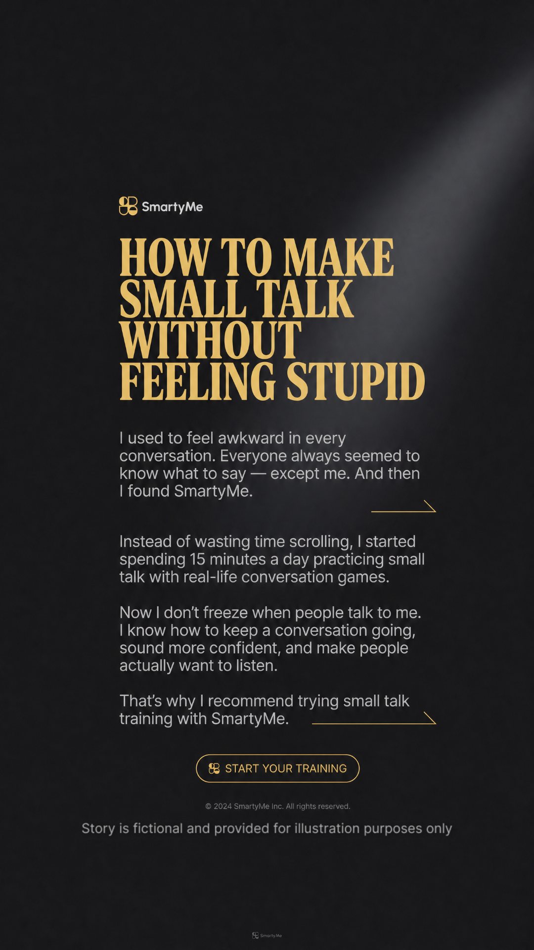 SmartyMe: High-Value Women Speak Facebook ad: Lead with words. Inspire with presence.