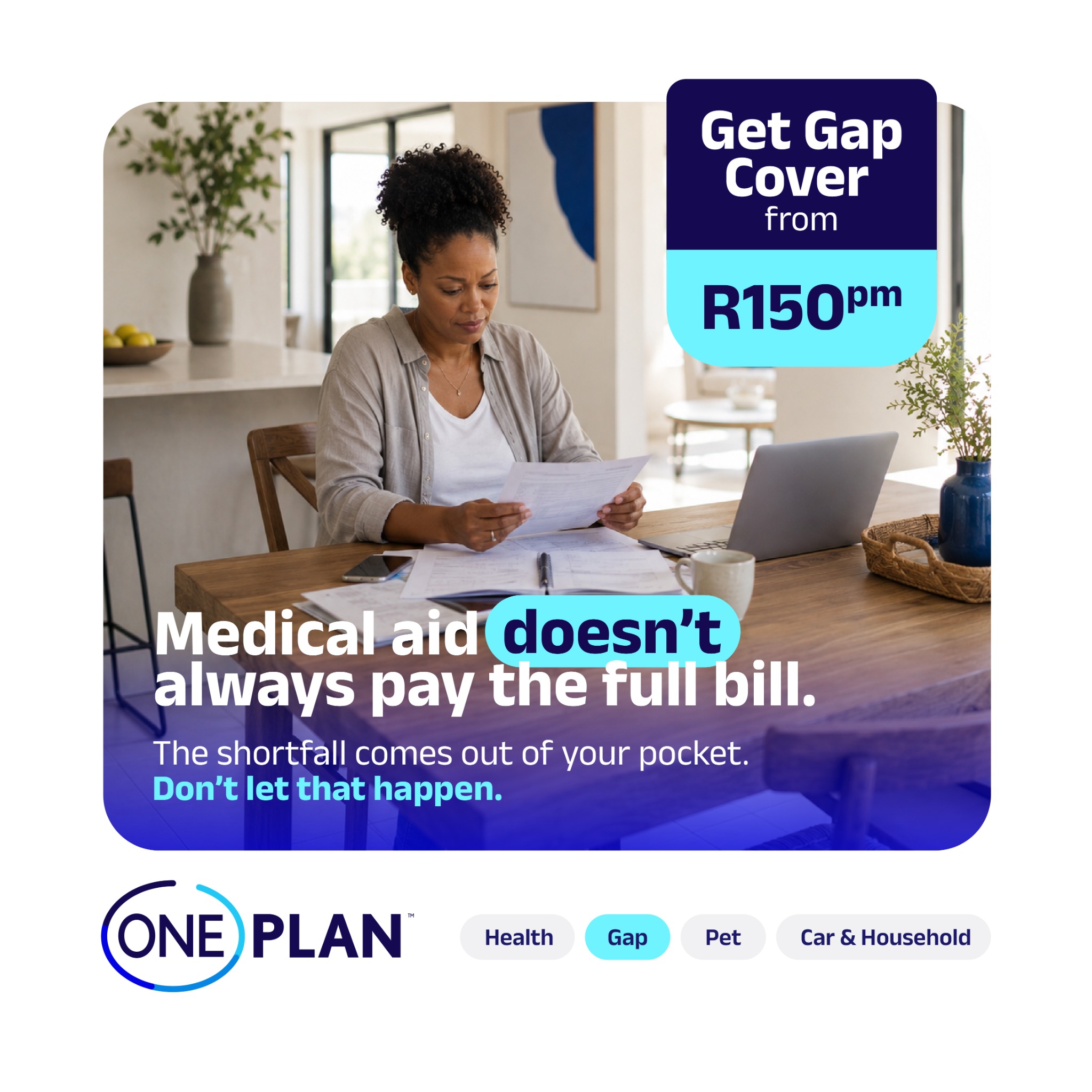 Oneplan Gap Cover Facebook ad from Aug 19, 2026