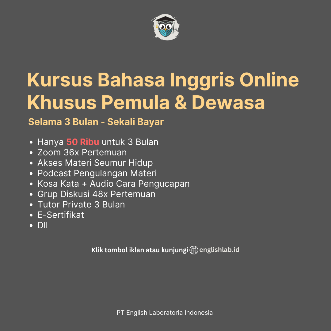 English Laboratoria Indonesia Facebook ad: PROMO SEKALI BAYAR