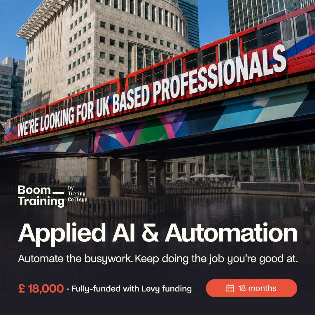 Boom Training Apprenticeships Facebook ad: AI Automation - 18 months