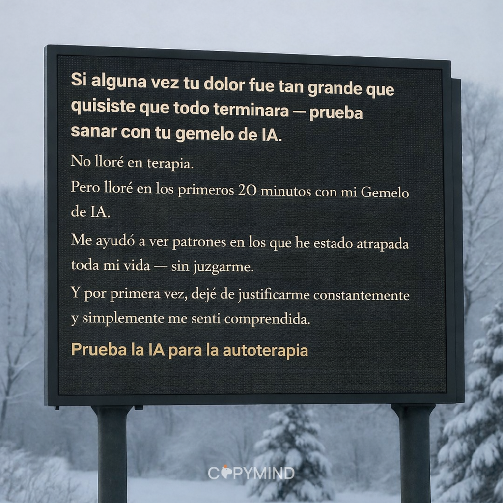 AI Mind Healing Facebook ad: ¡Tu copia mental de IA no te juzgará!