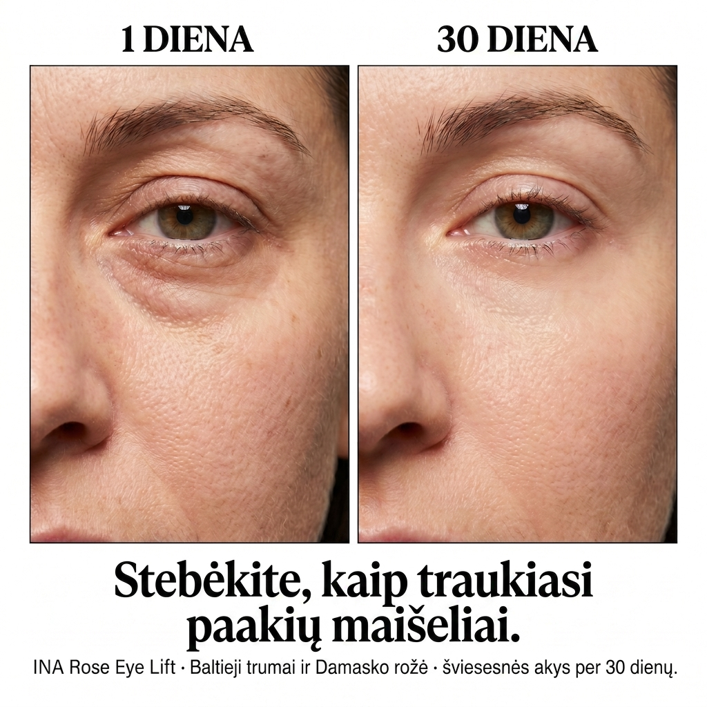 InaEssentials.lt - Šeimos Organinė Kosmetika Facebook ad: Stebėk, kaip maišeliai po akimis traukiasi