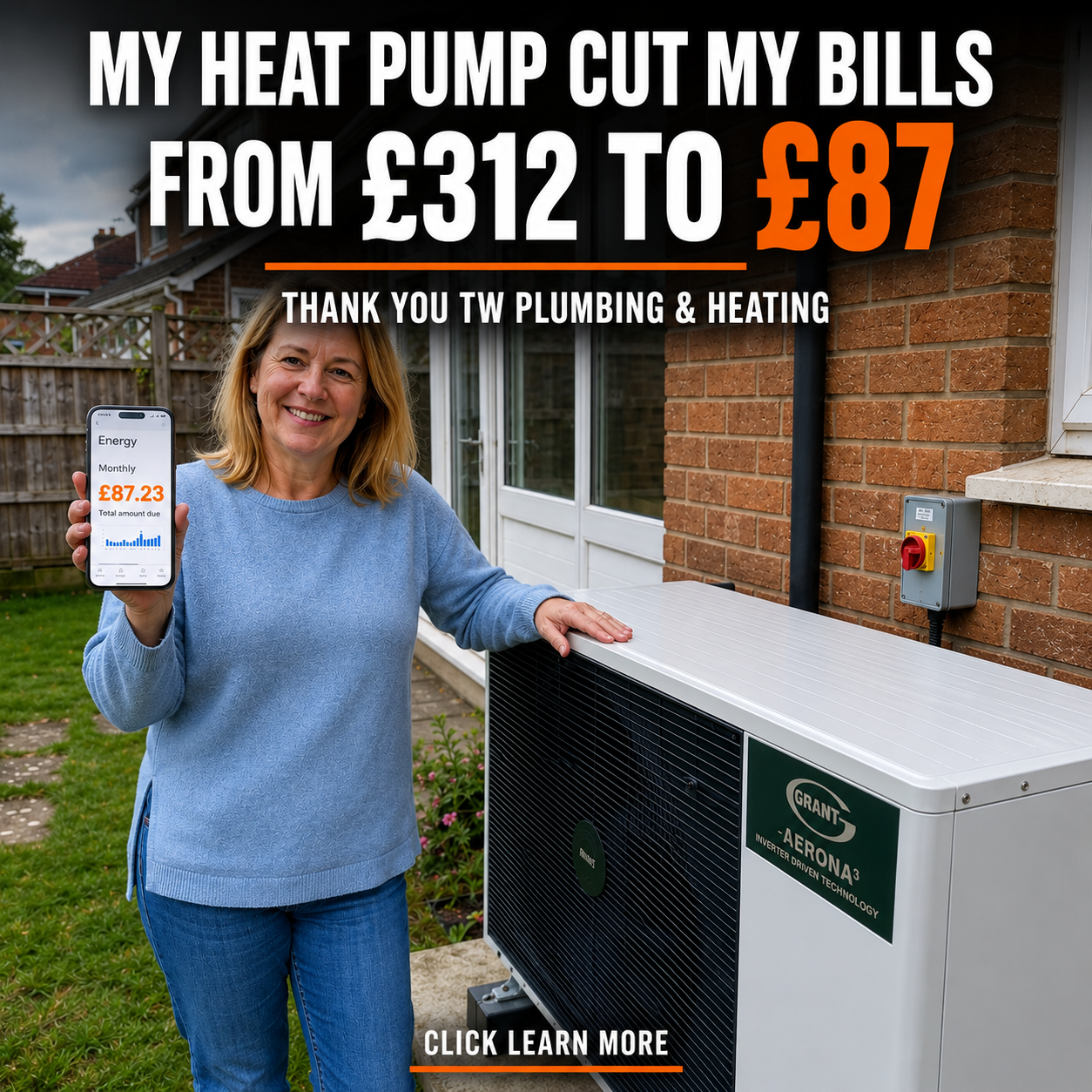 TW Plumbing & Heating Facebook ad: £7,500 Off Your Heat Pump