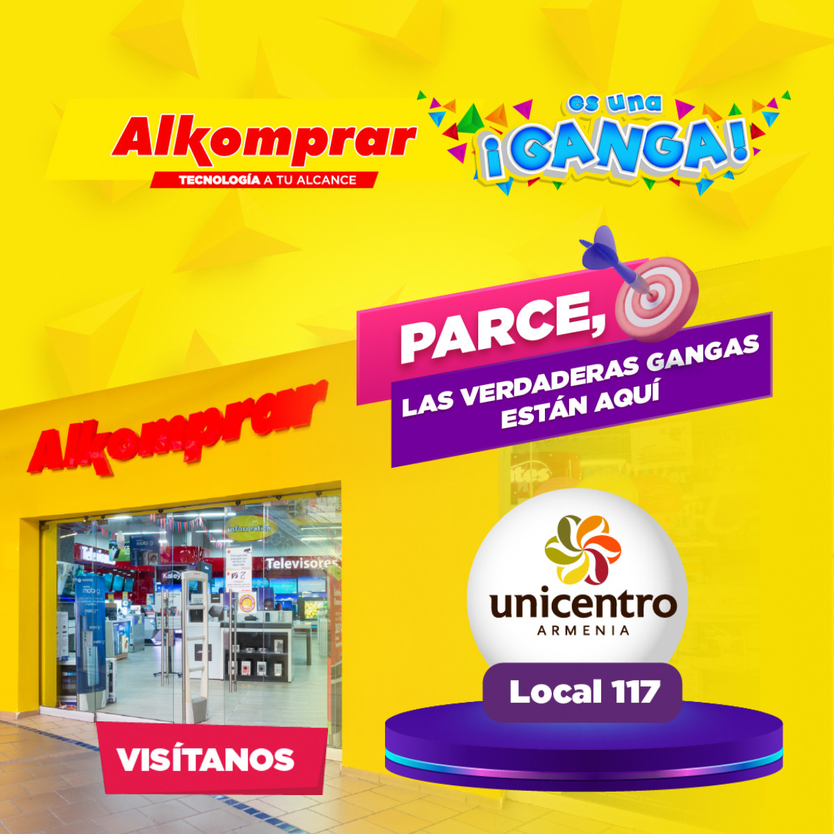 Alkomprar Facebook ad: ¡Visítanos en el C.C. Unicentro!
