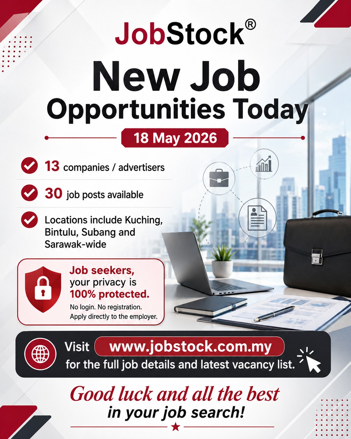 Jobstock Sarawak III Facebook ad: New Job Opportunities Today, 18 May 2026
