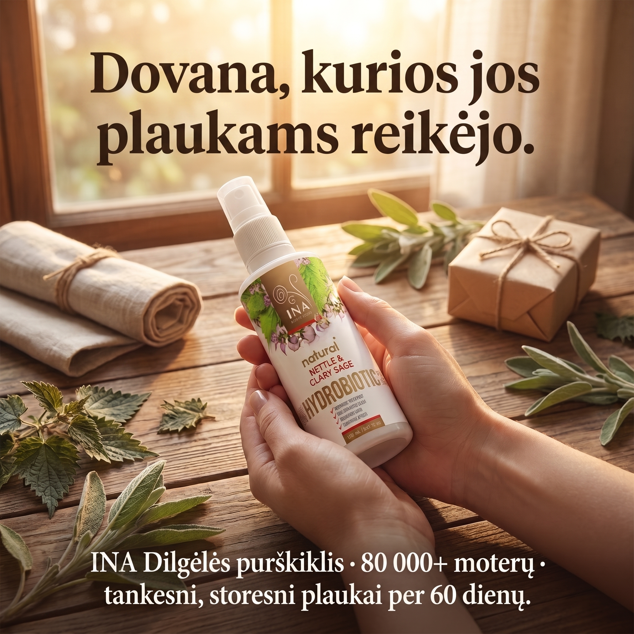 Organinė Kosmetika - InaEssentials.LT Facebook ad: Dovana, kurios laukė jos plaukai