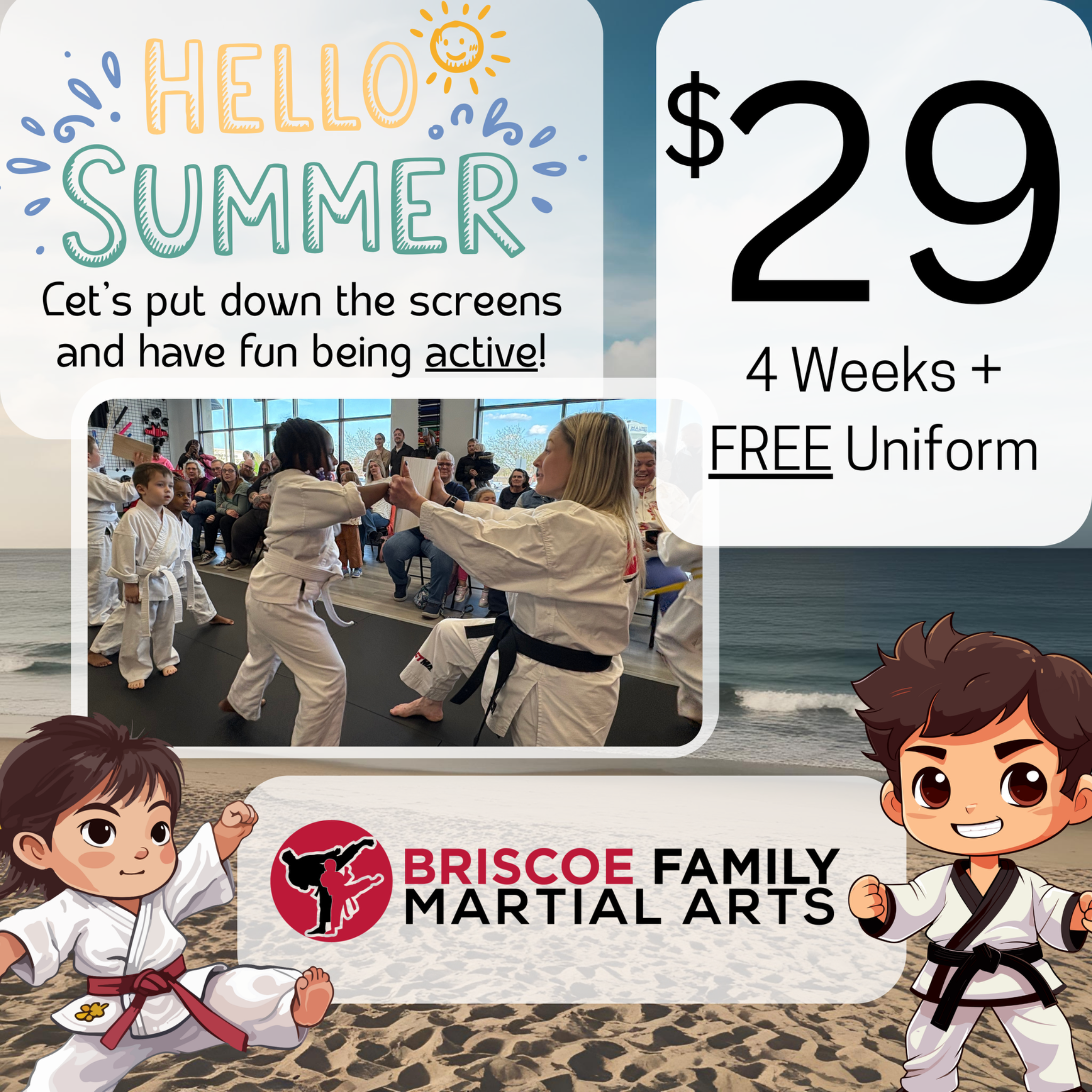 Briscoe Family Martial Arts Facebook ad: Stay Active This Summer!