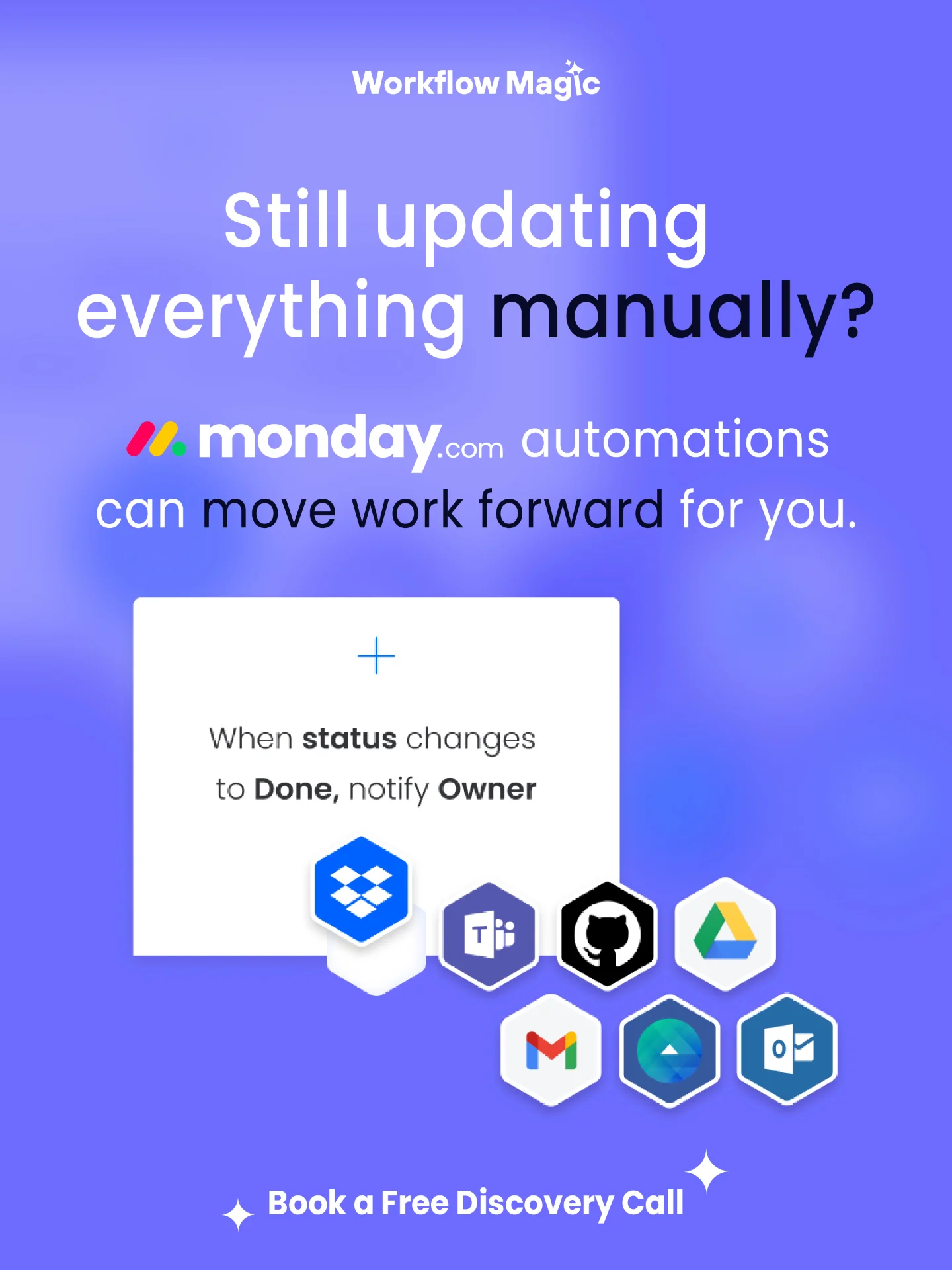 Workflow Magic Facebook ad: Manual updates can slow your team down fast.