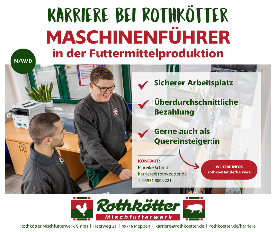 Karriere bei Rothkötter Facebook ad: Maschinenführer in der Futtermittelproduktion (m/w/d)…