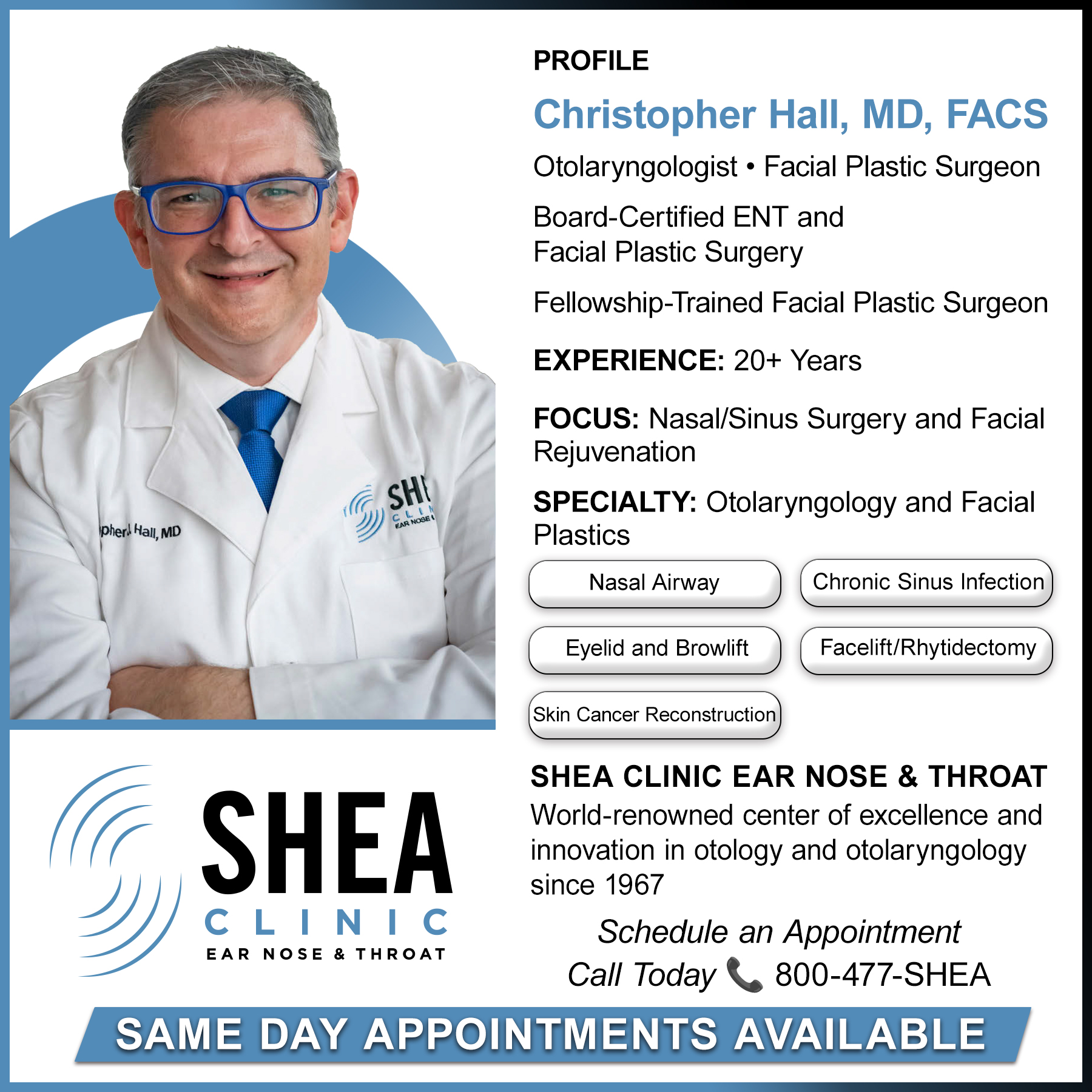 Shea Clinic Ear, Nose & Throat Facebook ad: Meet the local ENT experts at Shea Clinic!