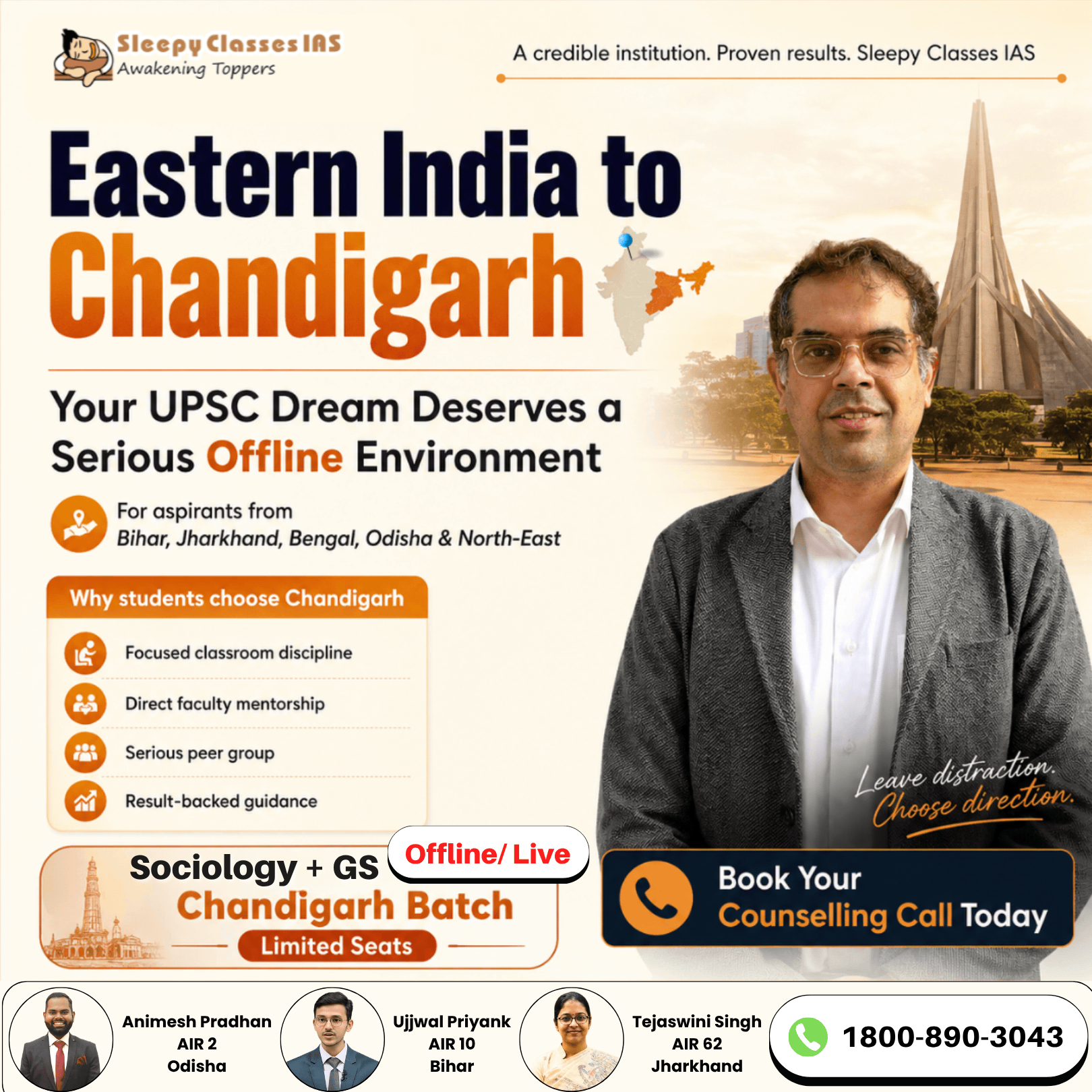 Sleepy Classes Facebook ad: Your Eastern India Roots. Your UPSC Dream. Chandigarh's…