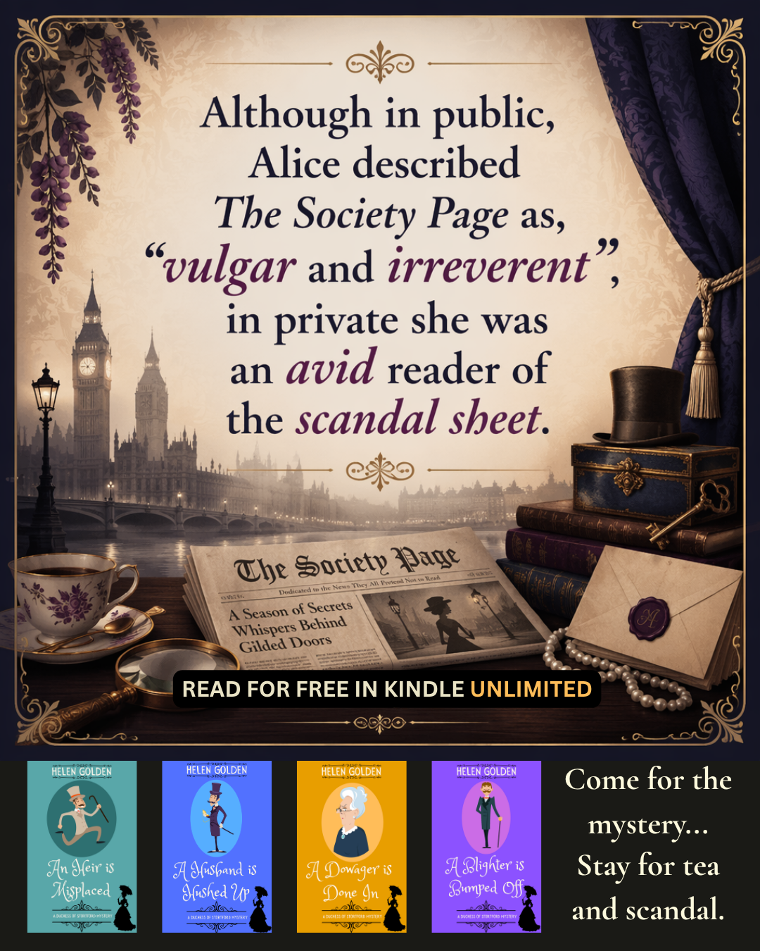 Helen Golden Author Facebook ad: Kindle Unlimited Historical Cozy Mystery Pick