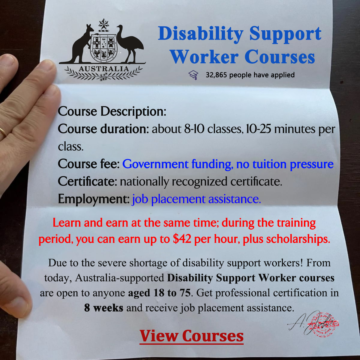 Universal-assistant Facebook ad: Disability Support Worker courses
