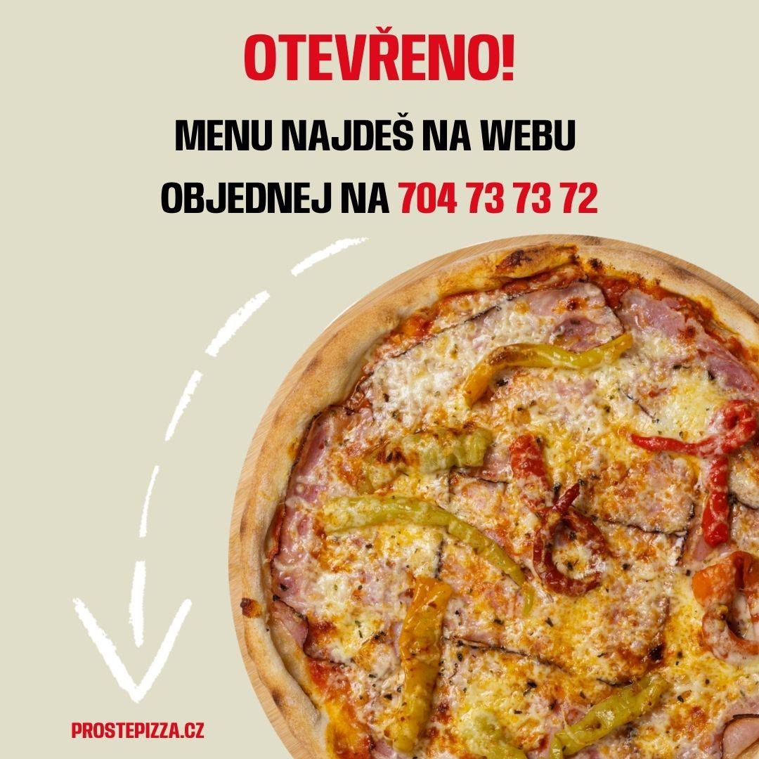 Prostě pizza Facebook ad: Máme otevřeno!