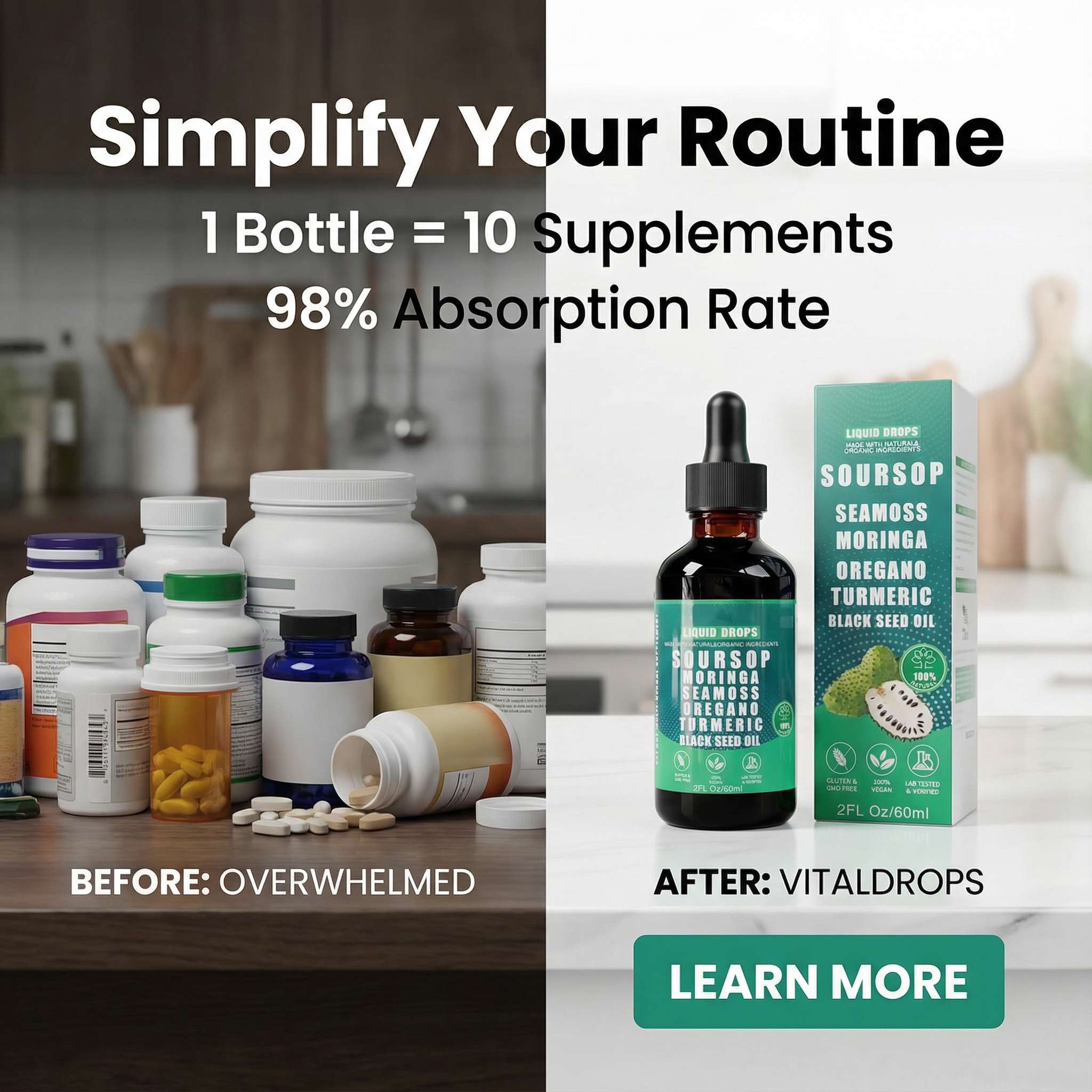 WellnessWarriors Facebook ad: Nature's Most Powerful Compounds in One Drop.