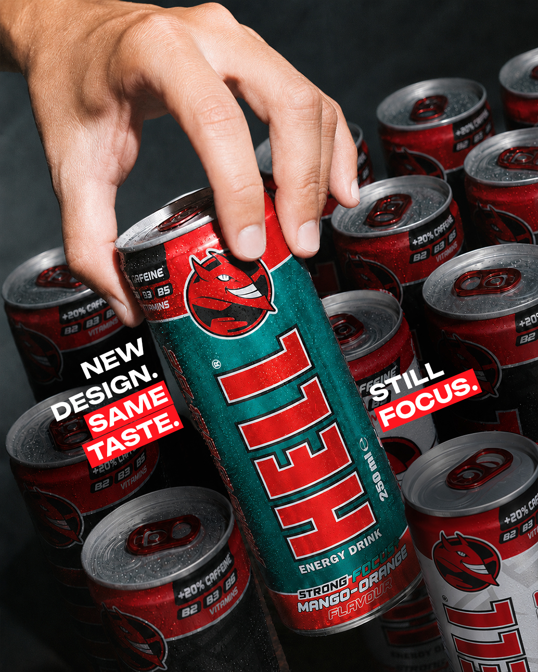 HELL ENERGY Facebook ad: New face among the old ones.
