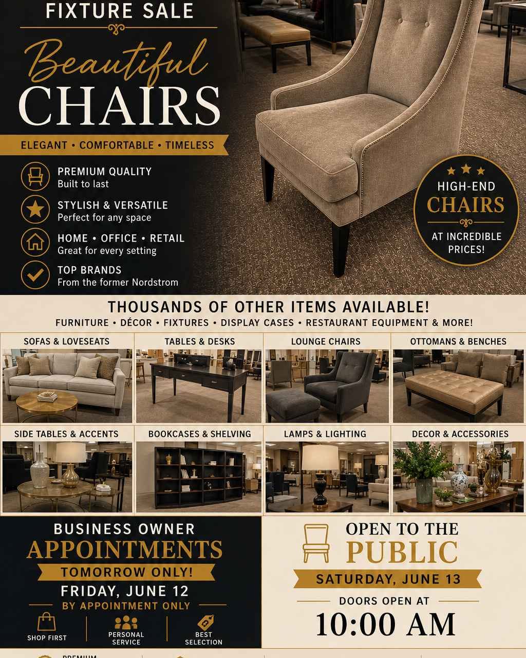 Jeanette Joseph Mentesana Facebook ad: Chairs & much more! Nordstrom Dallas Luxury Fixture Sale…