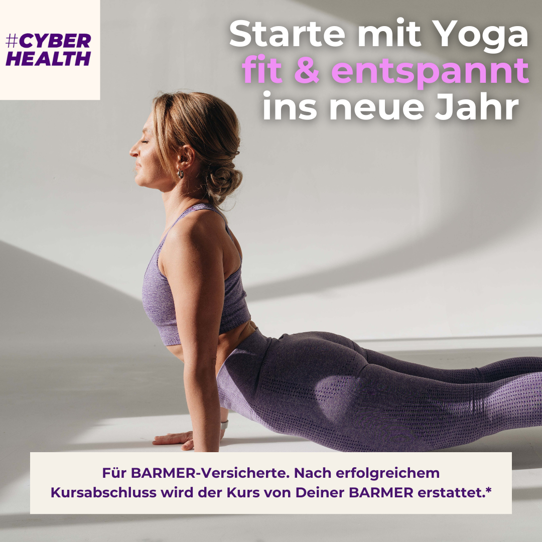 CyberHealth Facebook ad: Yoga-Online-Kurs für BARMER-Versicherte GRATIS