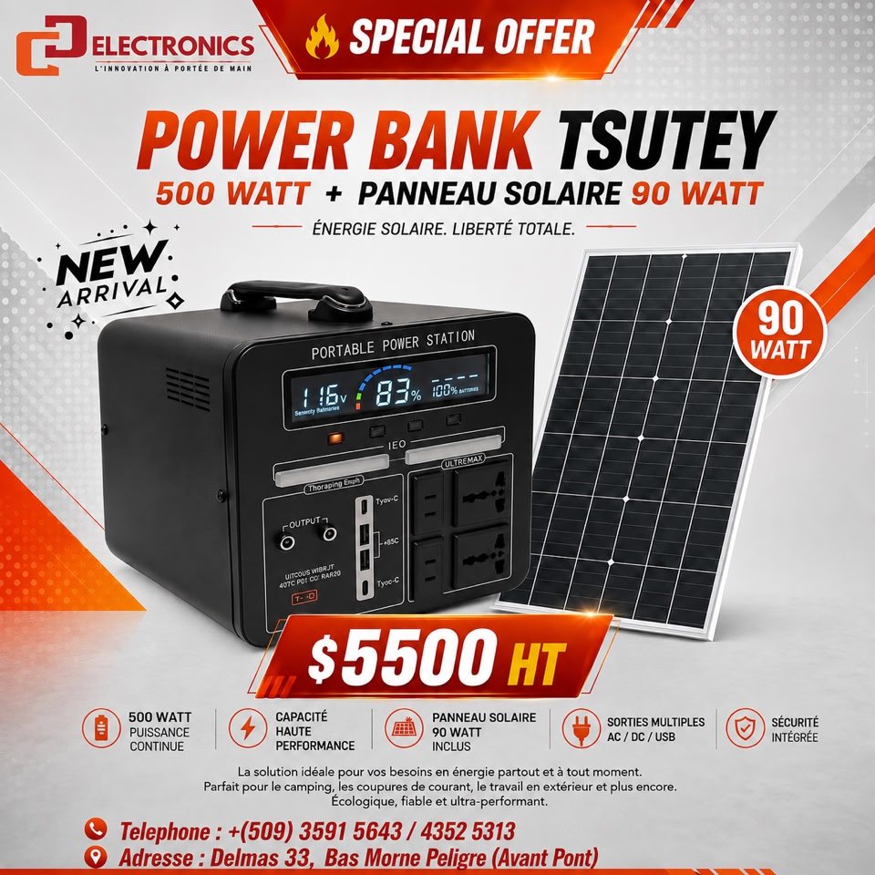 DC Electronics 2.0 Facebook ad: SPÉCIAL BACKUP 500 watts + Panneau 90 Watts