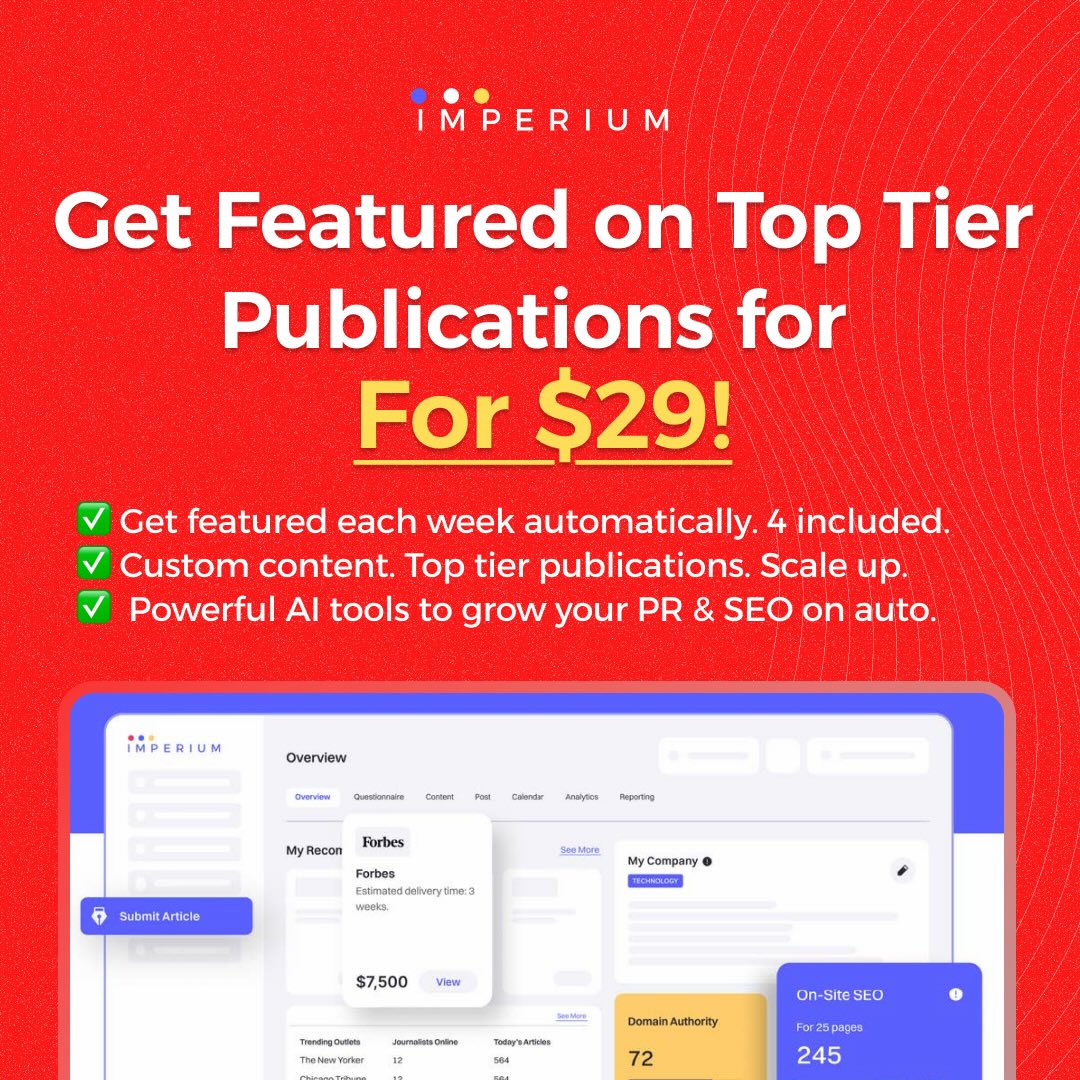 Imperium Group Inc. Facebook ad: Get Featured in Thousands of Publications. 4 Per Month…