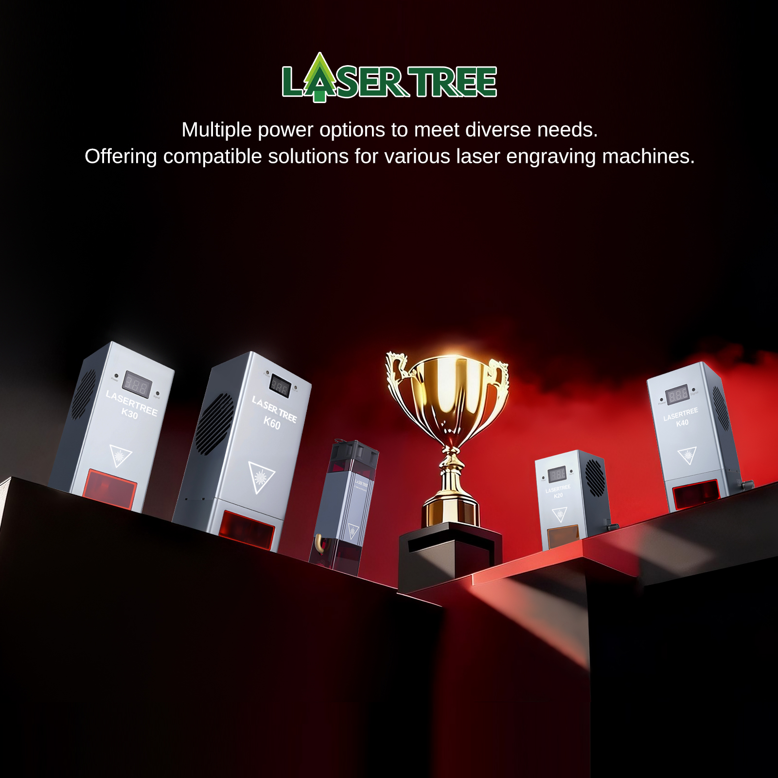 Lasertree Facebook ad: From 5W to 60W, Power That Grows With You