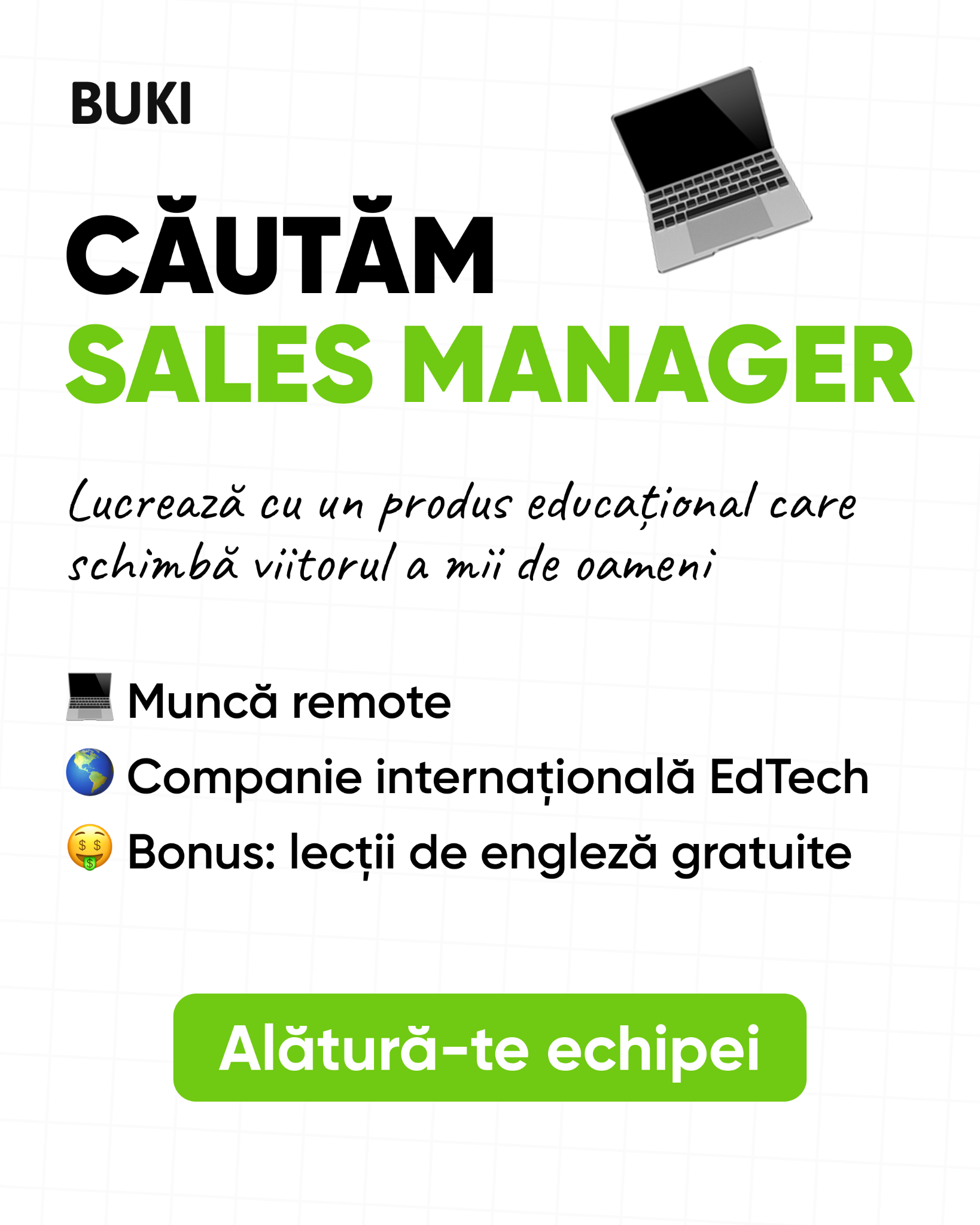 BUKI meditatii - Meditatori din România Facebook ad: We are hiring a Sales Manager