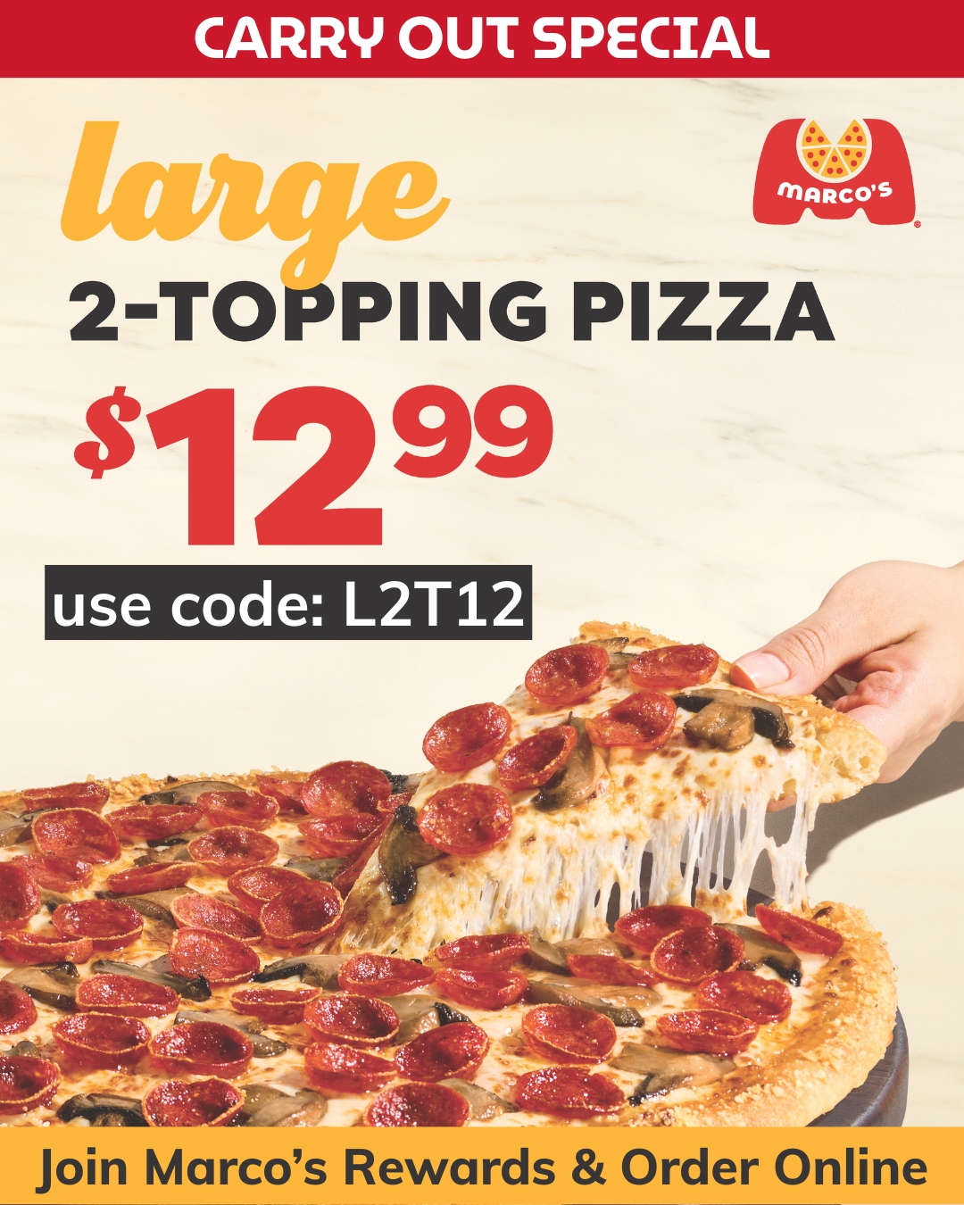 Marco's Pizza - 15880 Summerlin Rd Unit 304, Fort Myers Facebook ad: $12.99 Carryout Special
