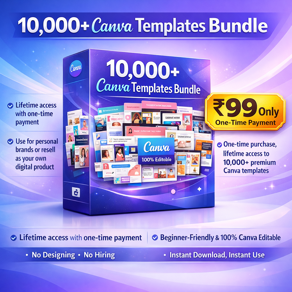 Digitexi.com Facebook ad: Today Only: 10,000+ Canva Templates at ₹99