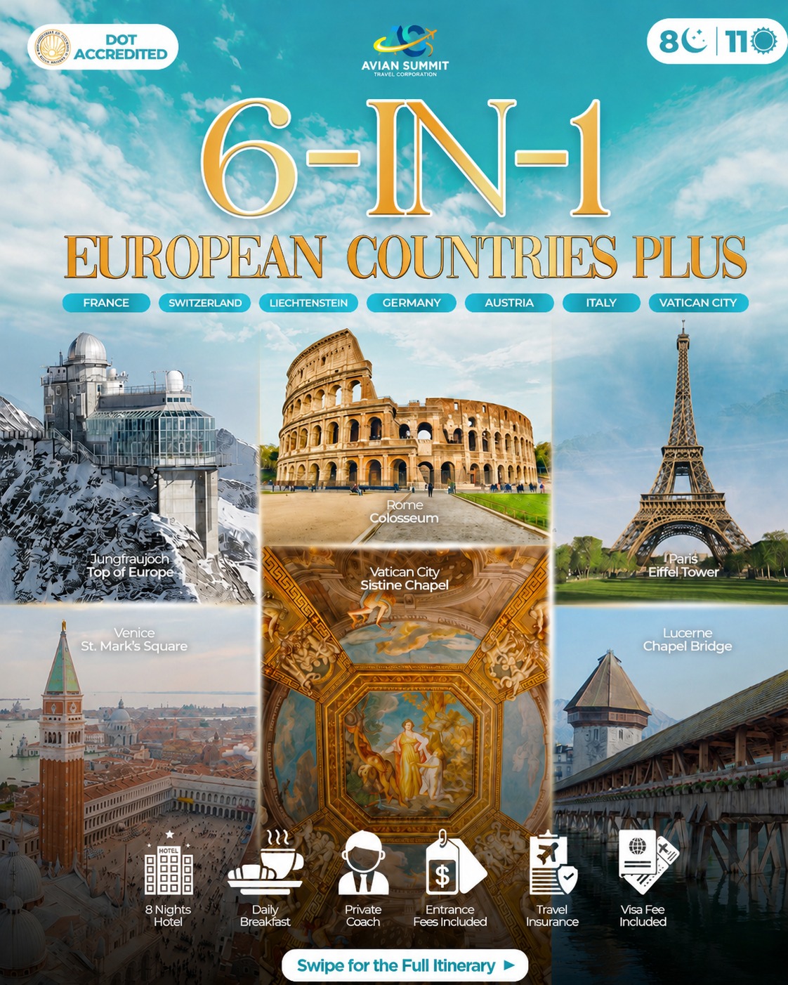 AVIAN Summit Travel Corporation - PREMIUM LUXURY Facebook ad: 6-IN-1 EUROPEAN COUNTRIES?!