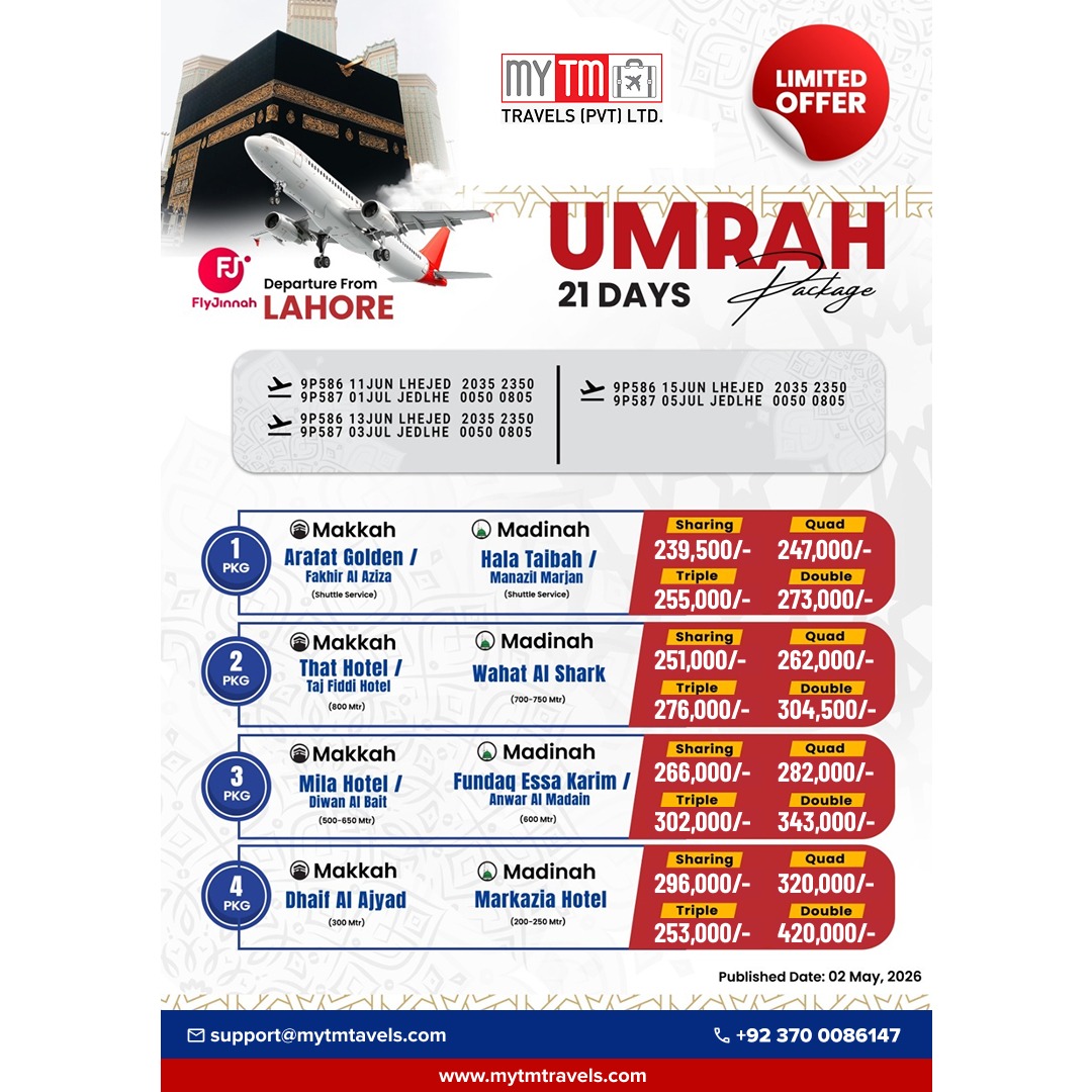 MYTM Travels Facebook ad: 21 days umrah package
