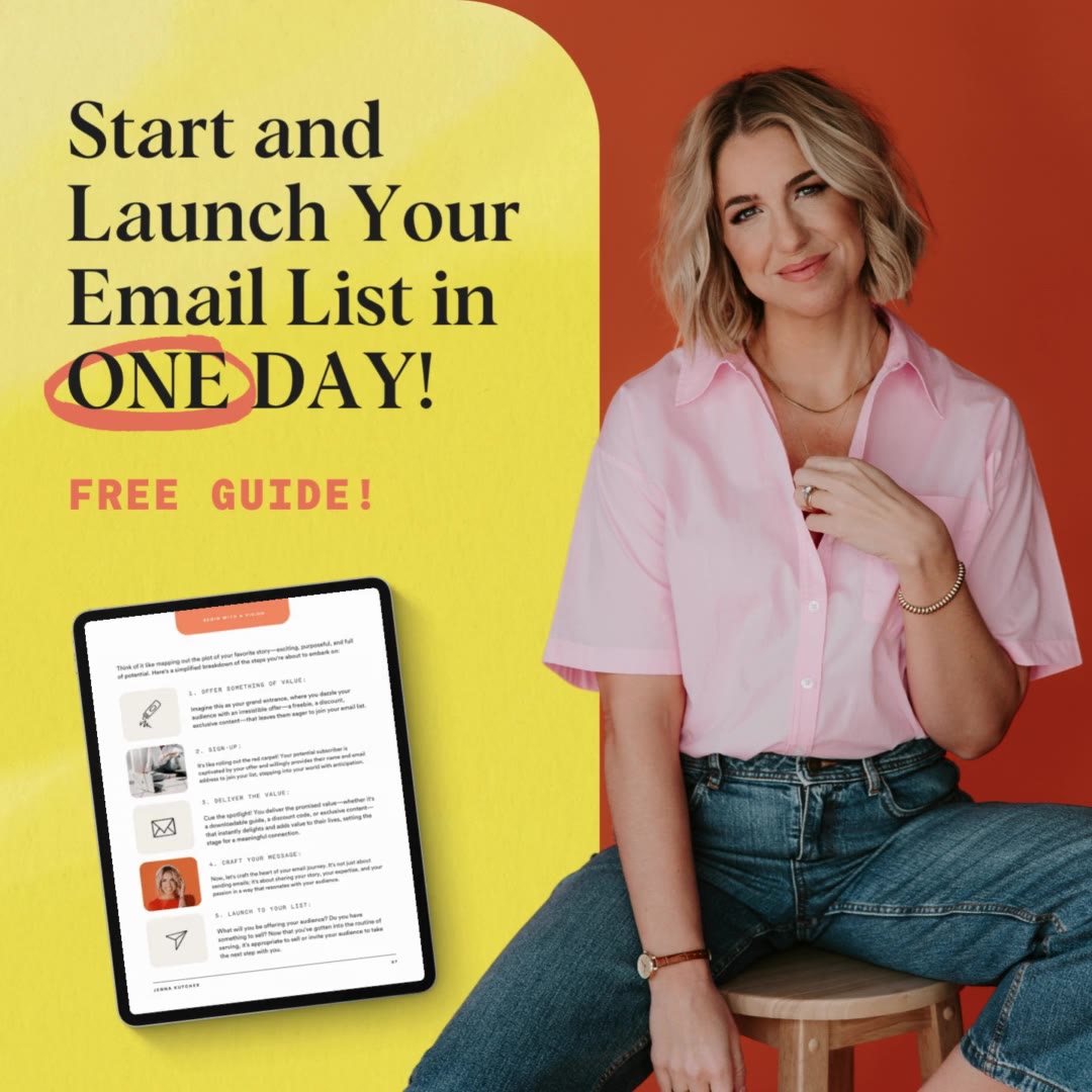 Jenna Kutcher Facebook ad: Headline: Master Your Email List in ONE DAY - Free Download!