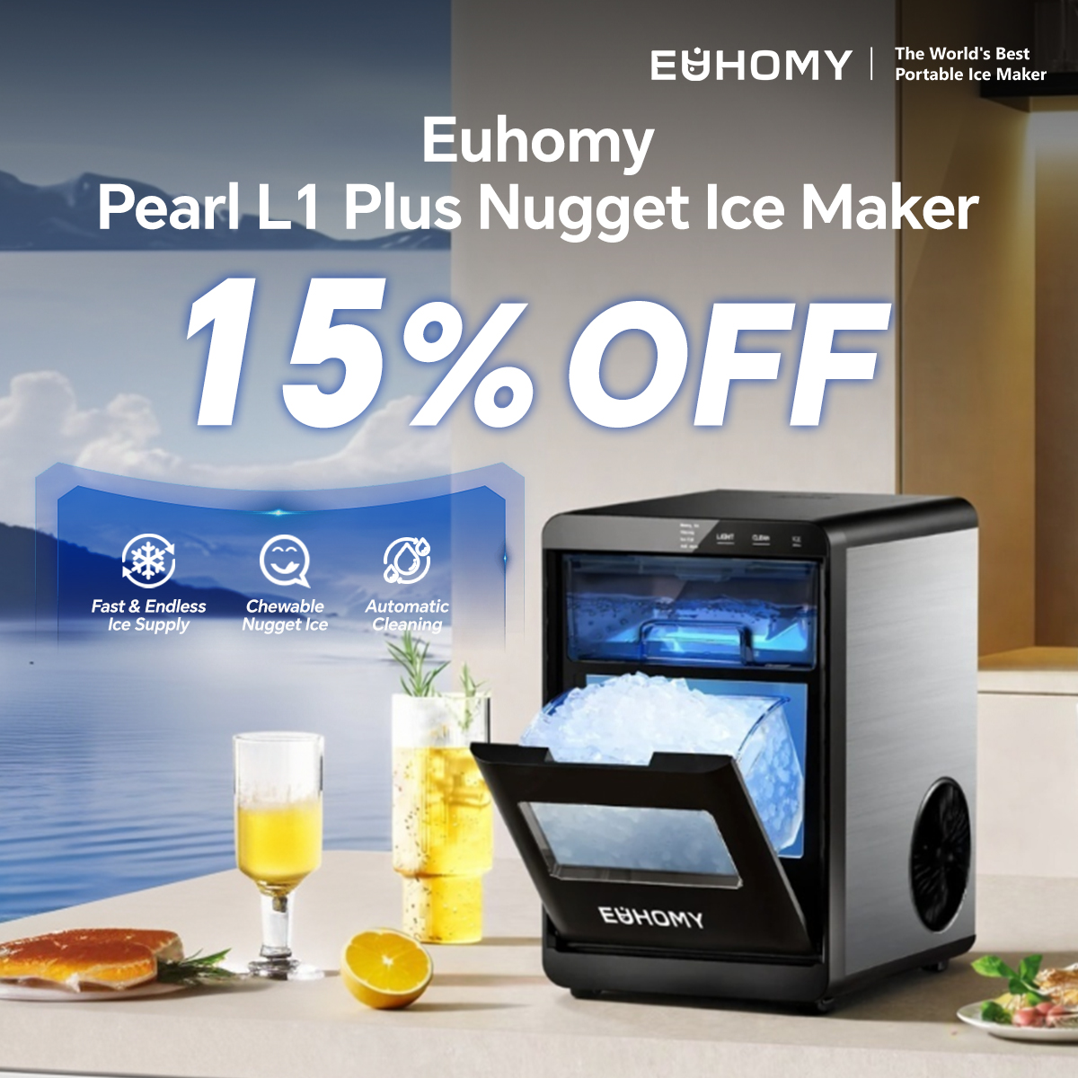 Euhomy.Official Facebook ad: Chewy Nugget Ice at Home