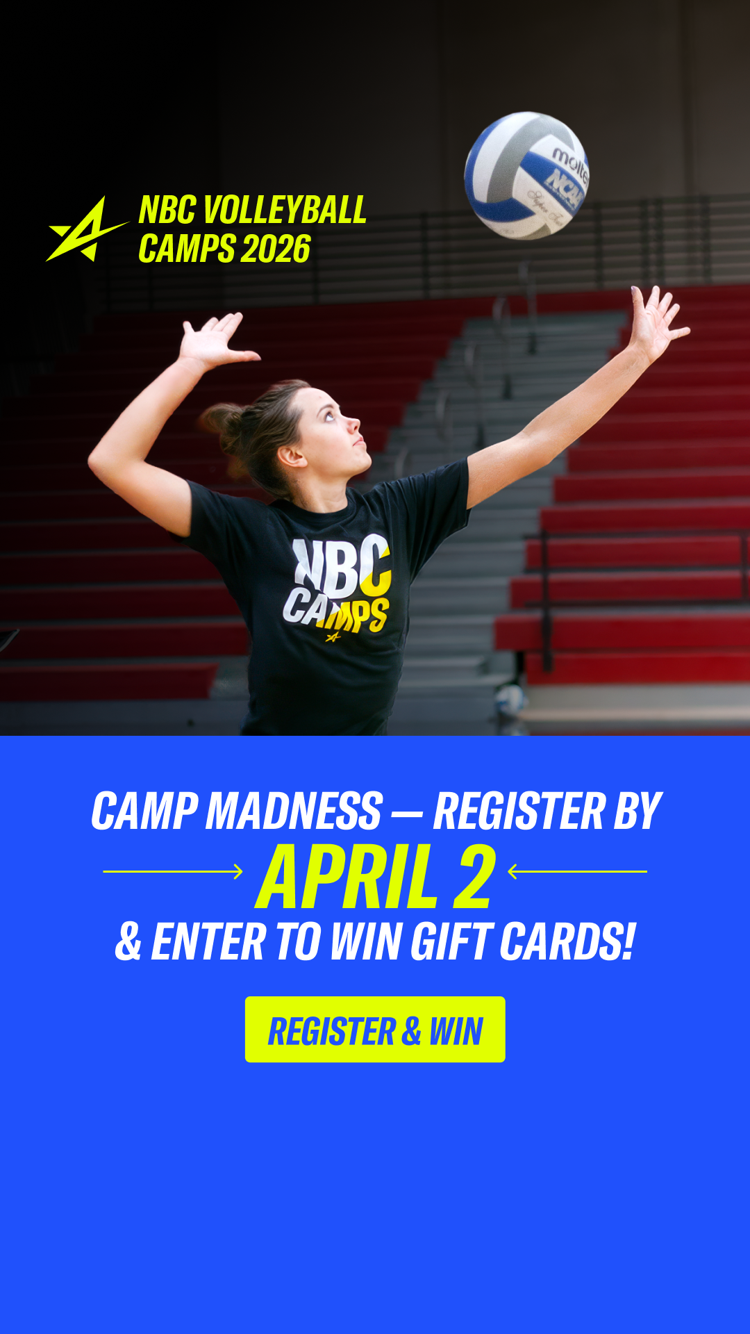 NBC Volleyball Camps! Facebook ad from Mar 17, 2026