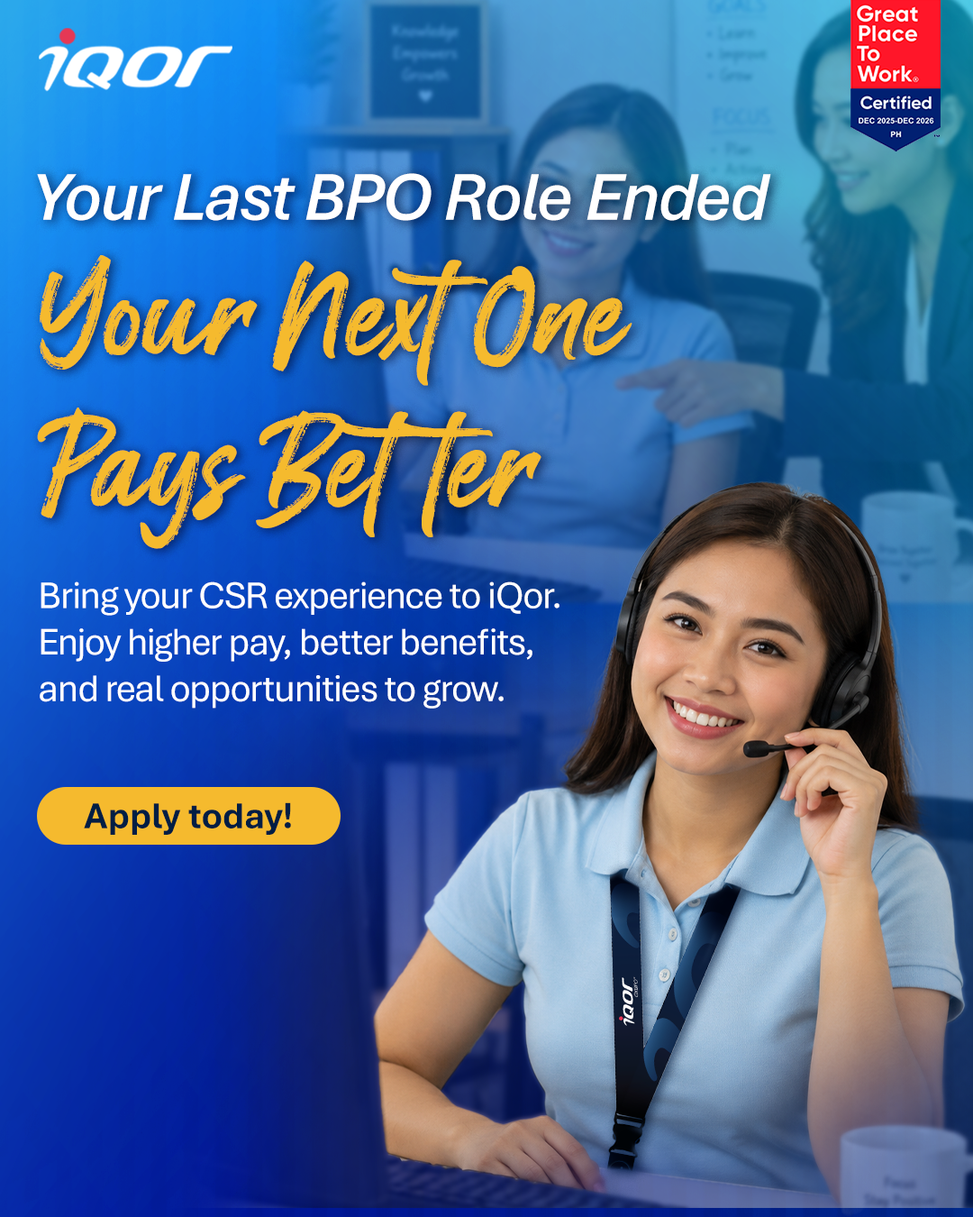 iQor Philippines Facebook ad: Be the best version of you @ iQor Clark.