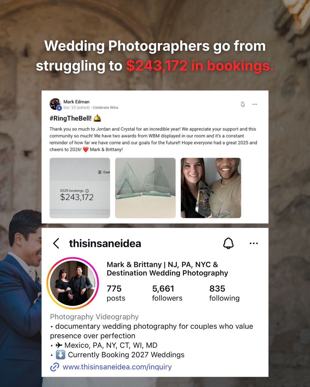 Wedding Business Mastermind Facebook ad: Forget Viral. I Want More Weddings!